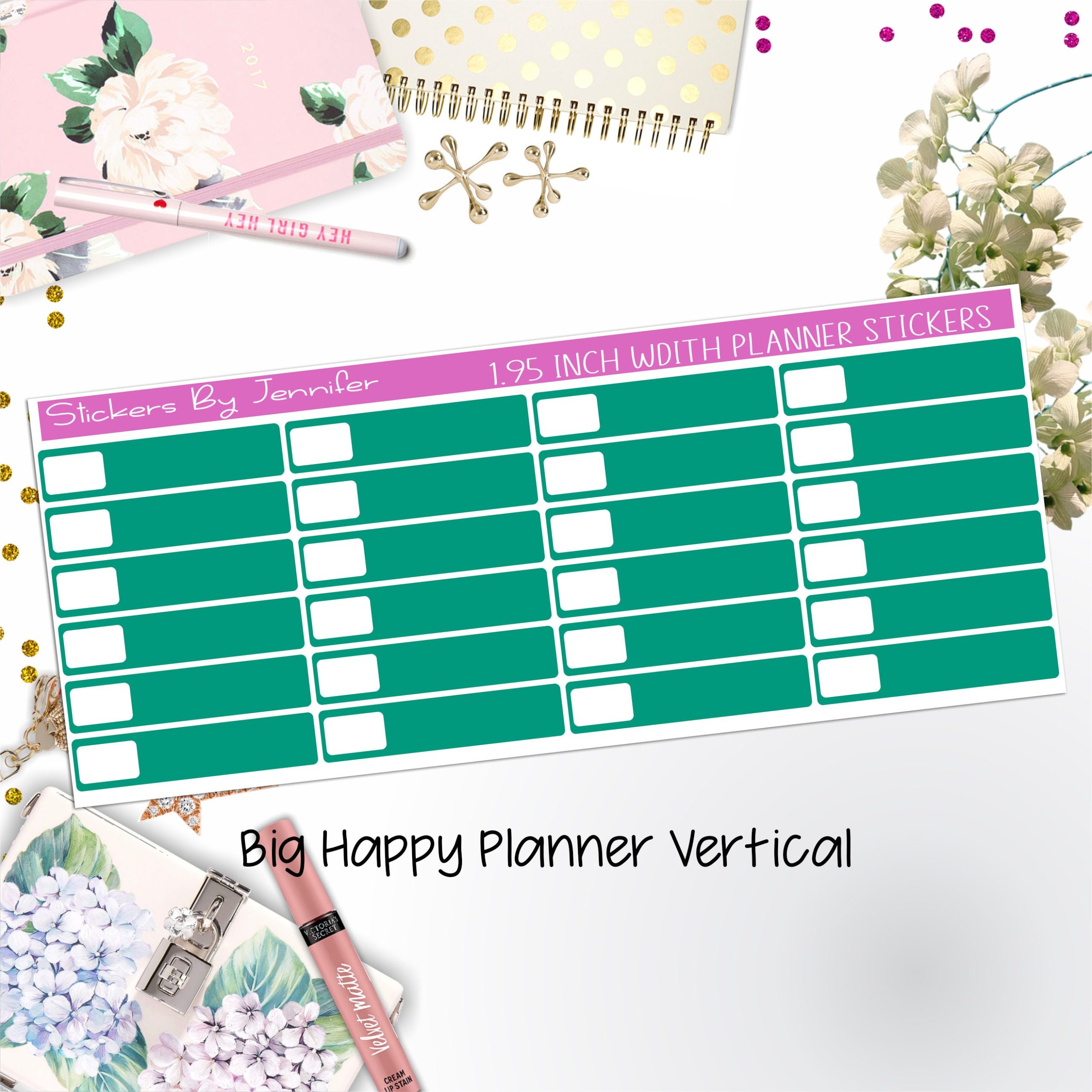 Labels 1.95 inch Width Quarter Boxes 526 for Big Happy Planner Vertical Planner Stickers