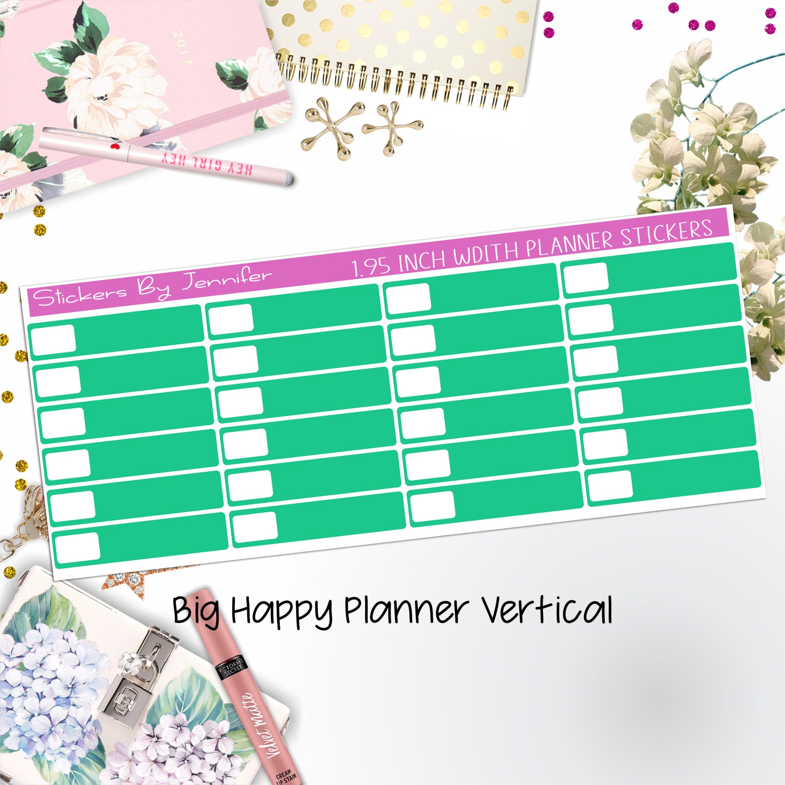 Labels 1.95 inch Width Quarter Boxes 527 for Big Happy Planner Vertical Planner Stickers