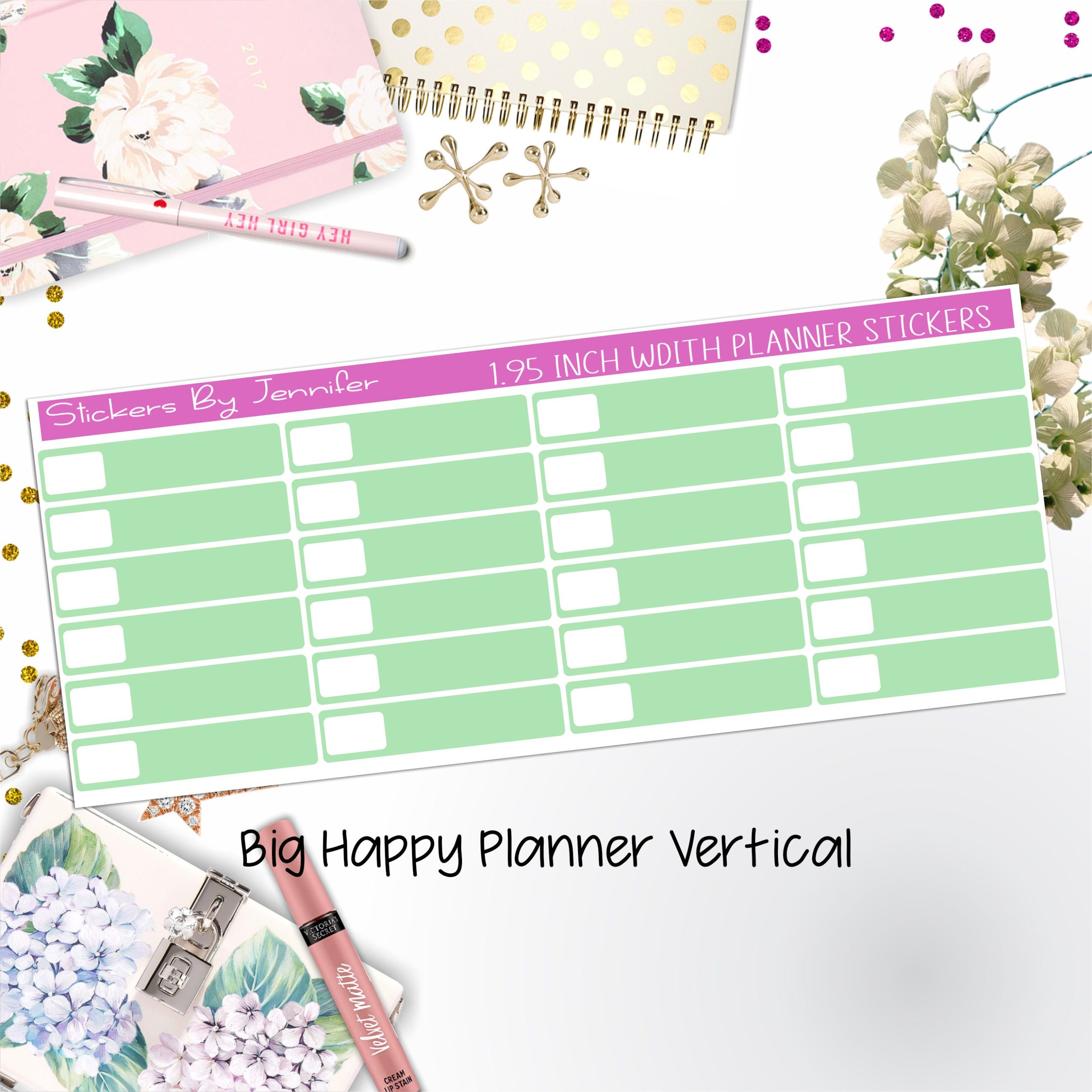 Labels 1.95 inch Width Quarter Boxes 528 for Big Happy Planner Vertical Planner Stickers