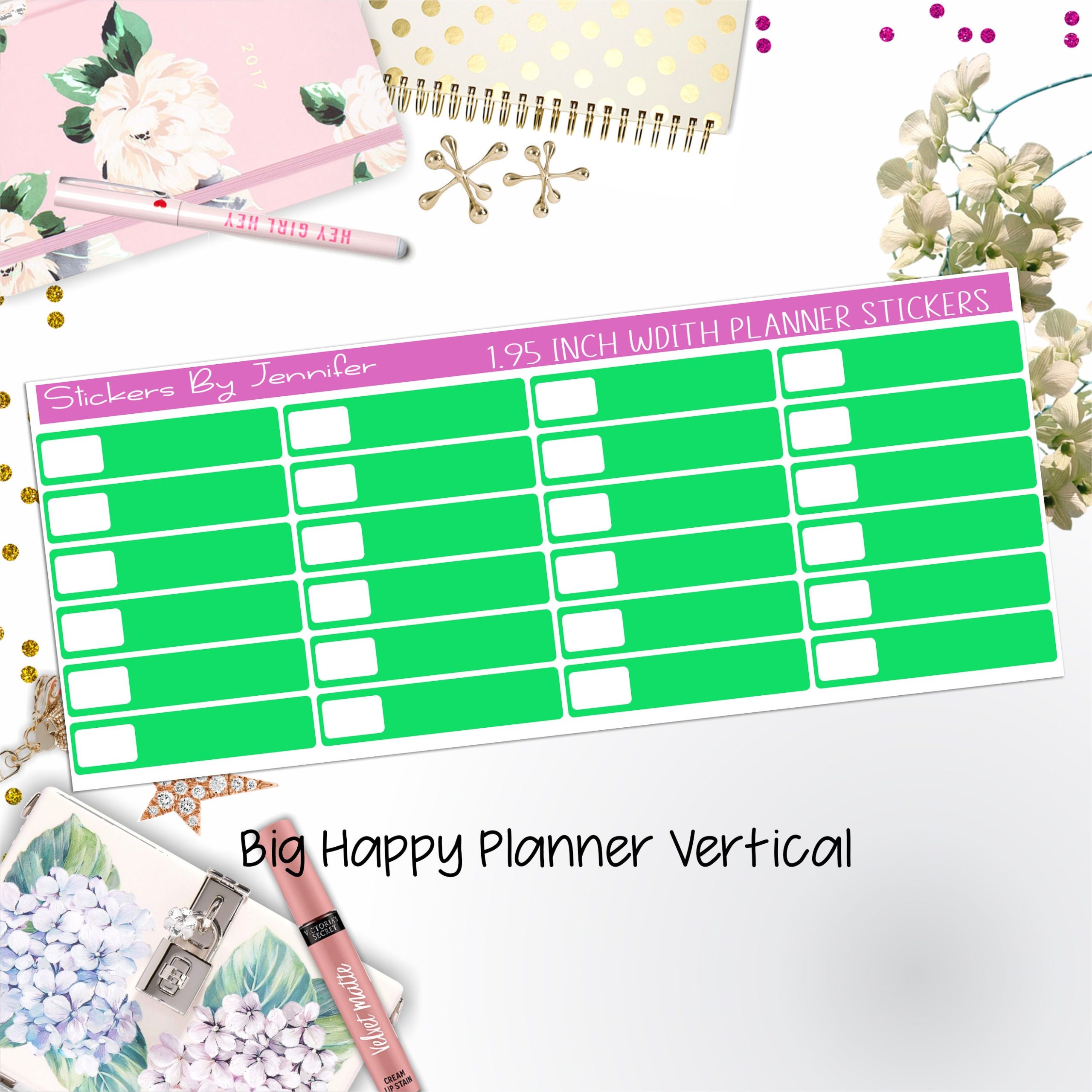 Labels 1.95 inch Width Quarter Boxes 529 for Big Happy Planner Vertical Planner Stickers