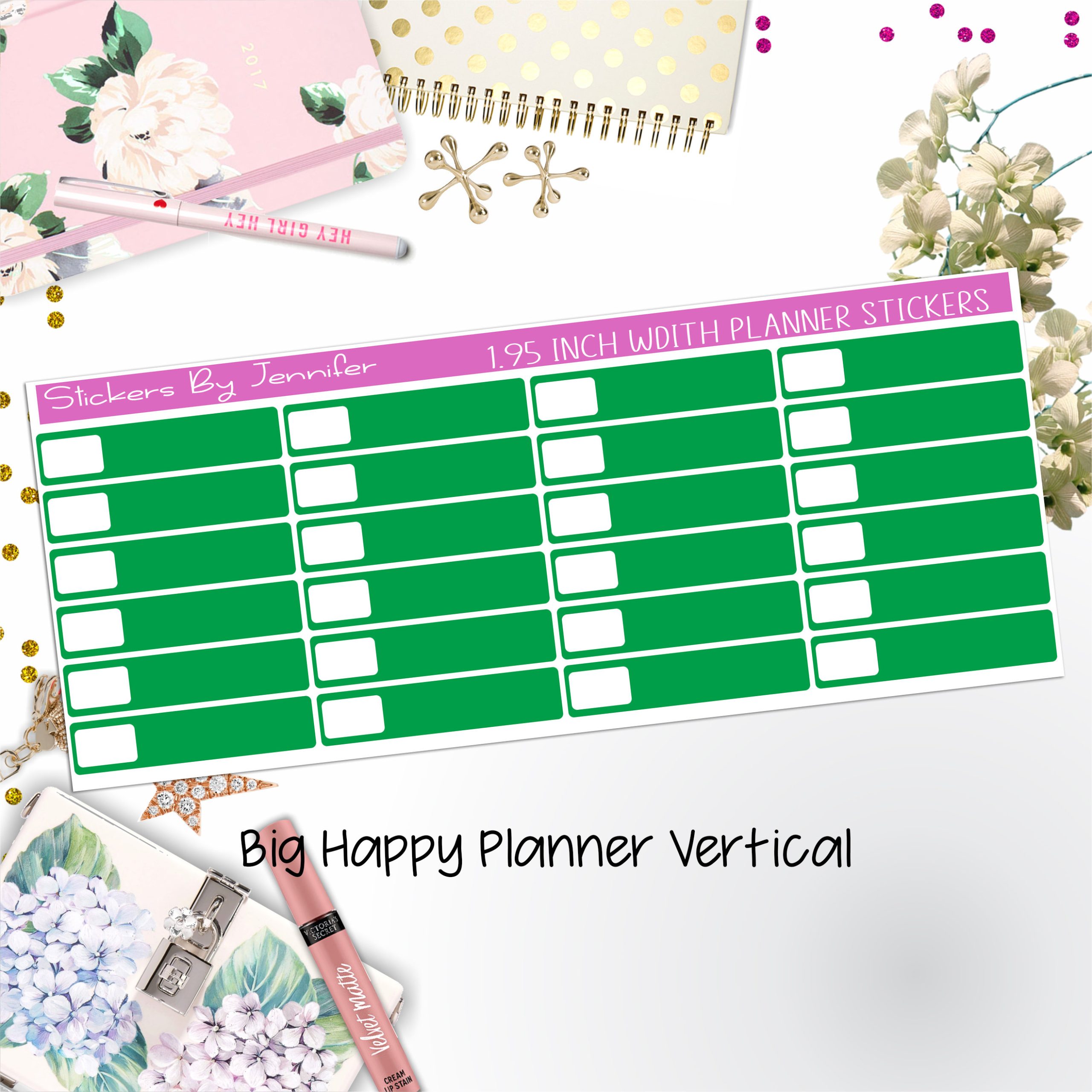 Labels 1.95 inch Width Quarter Boxes 530 for Big Happy Planner Vertical Planner Stickers