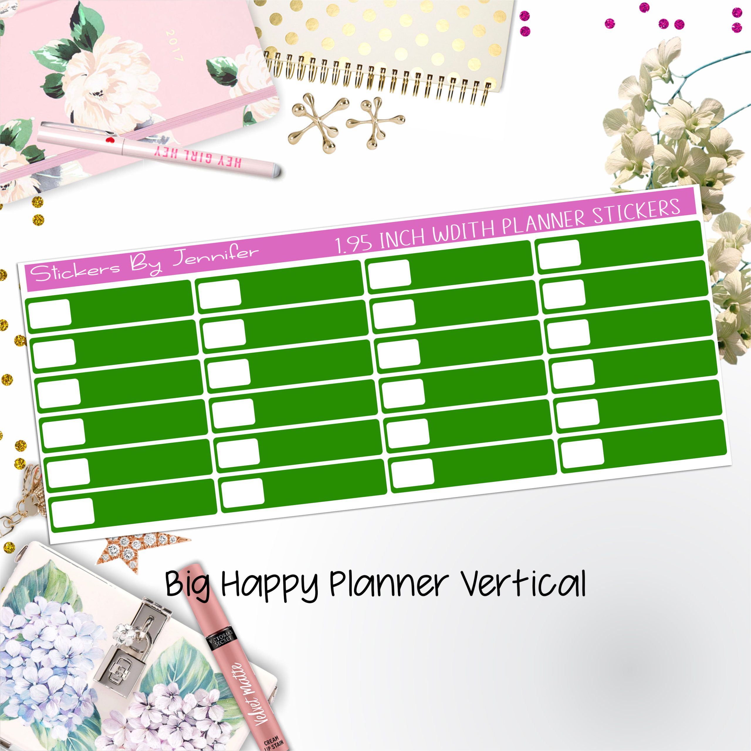Labels 1.95 inch Width Quarter Boxes 534 for Big Happy Planner Vertical Planner Stickers