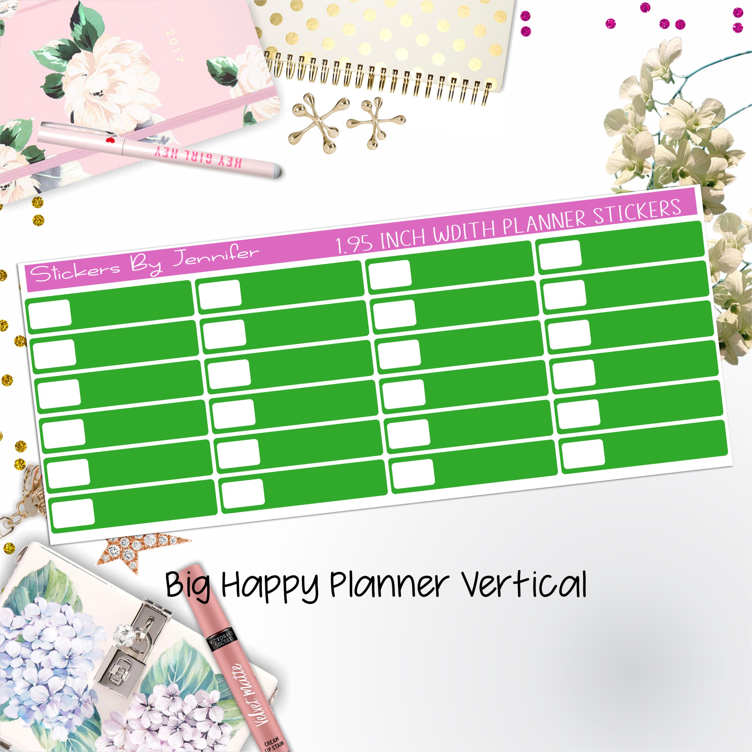 Labels 1.95 inch Width Quarter Boxes 535 for Big Happy Planner Vertical Planner Stickers