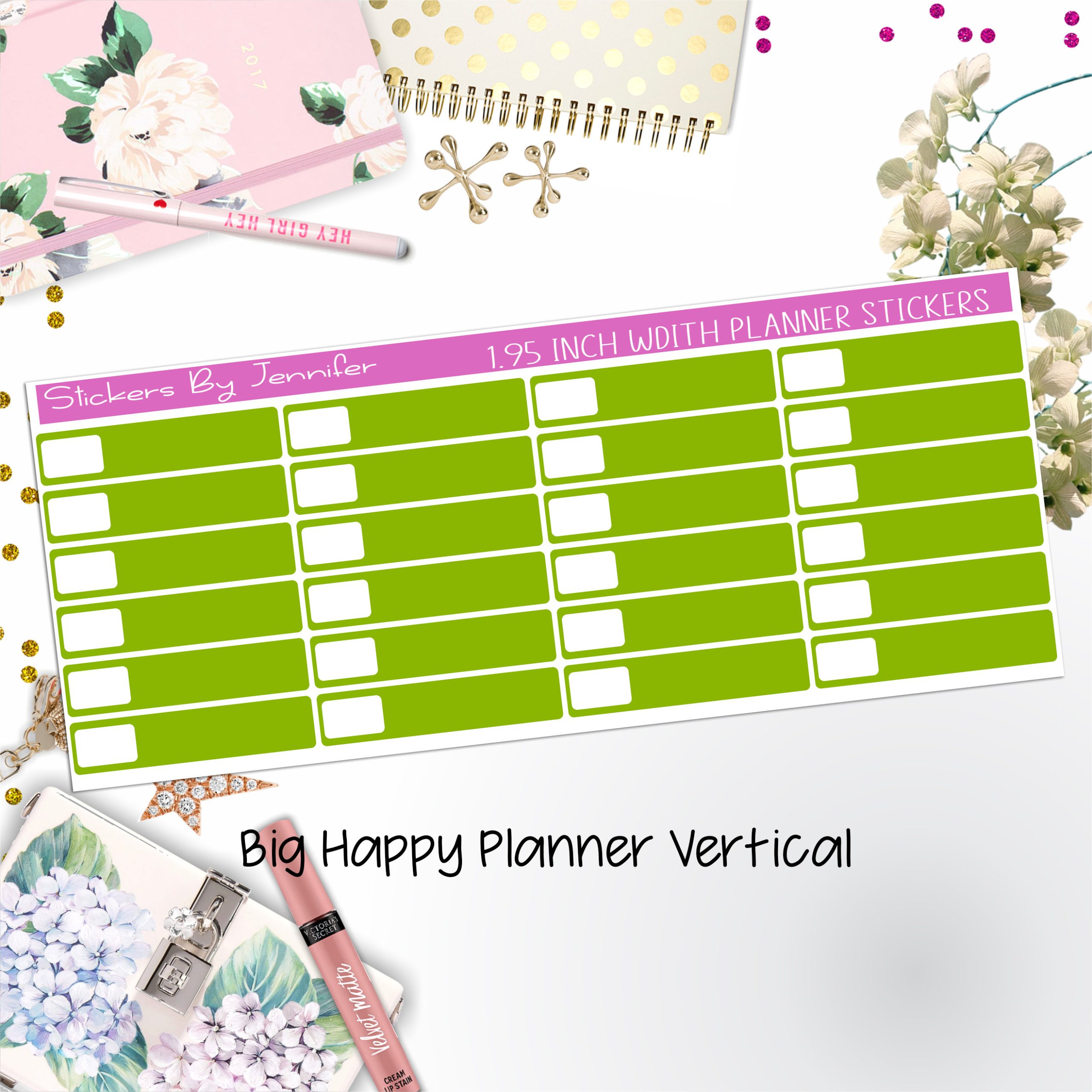 Labels 1.95 inch Width Quarter Boxes 538 for Big Happy Planner Vertical Planner Stickers