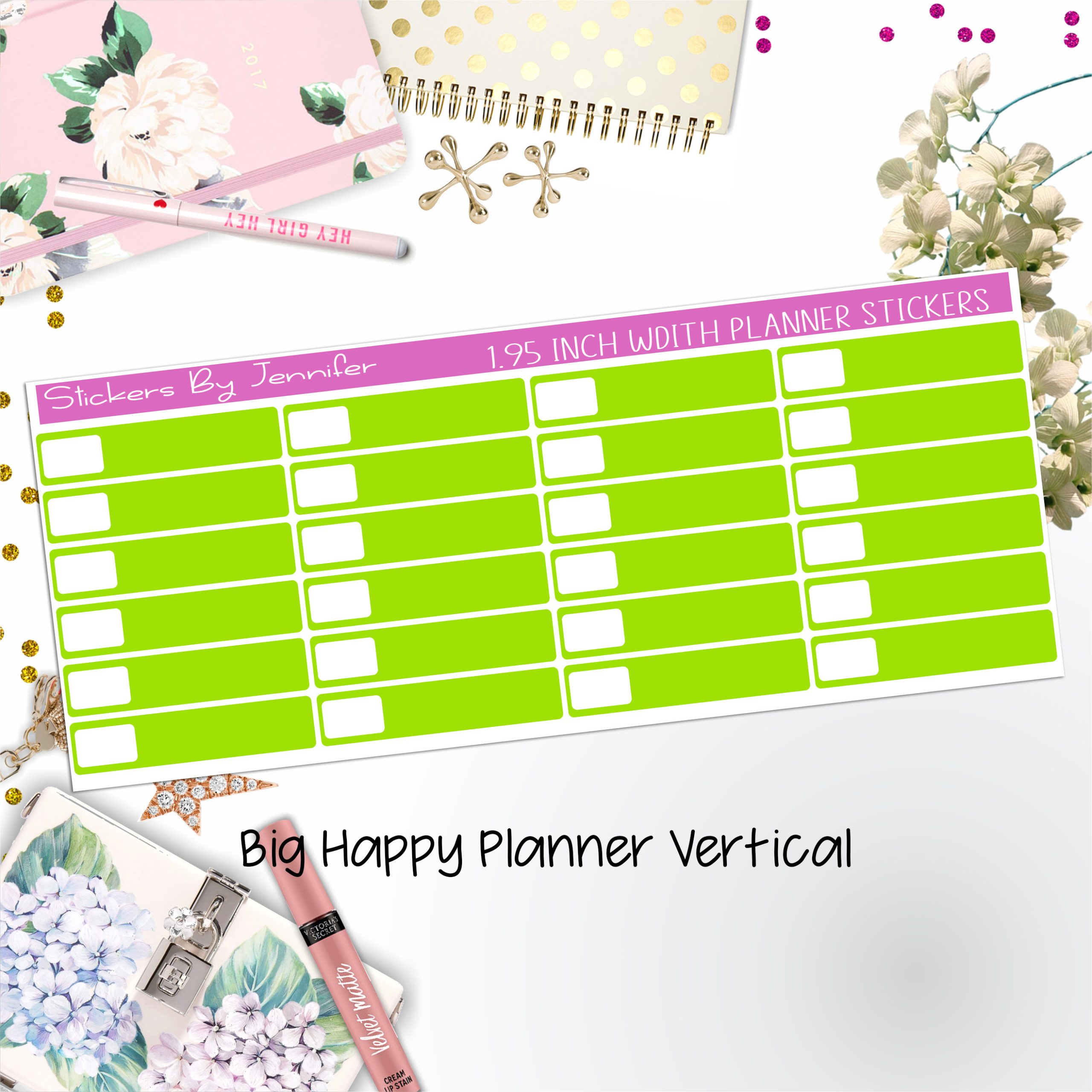 Labels 1.95 inch Width Quarter Boxes 539 for Big Happy Planner Vertical Planner Stickers