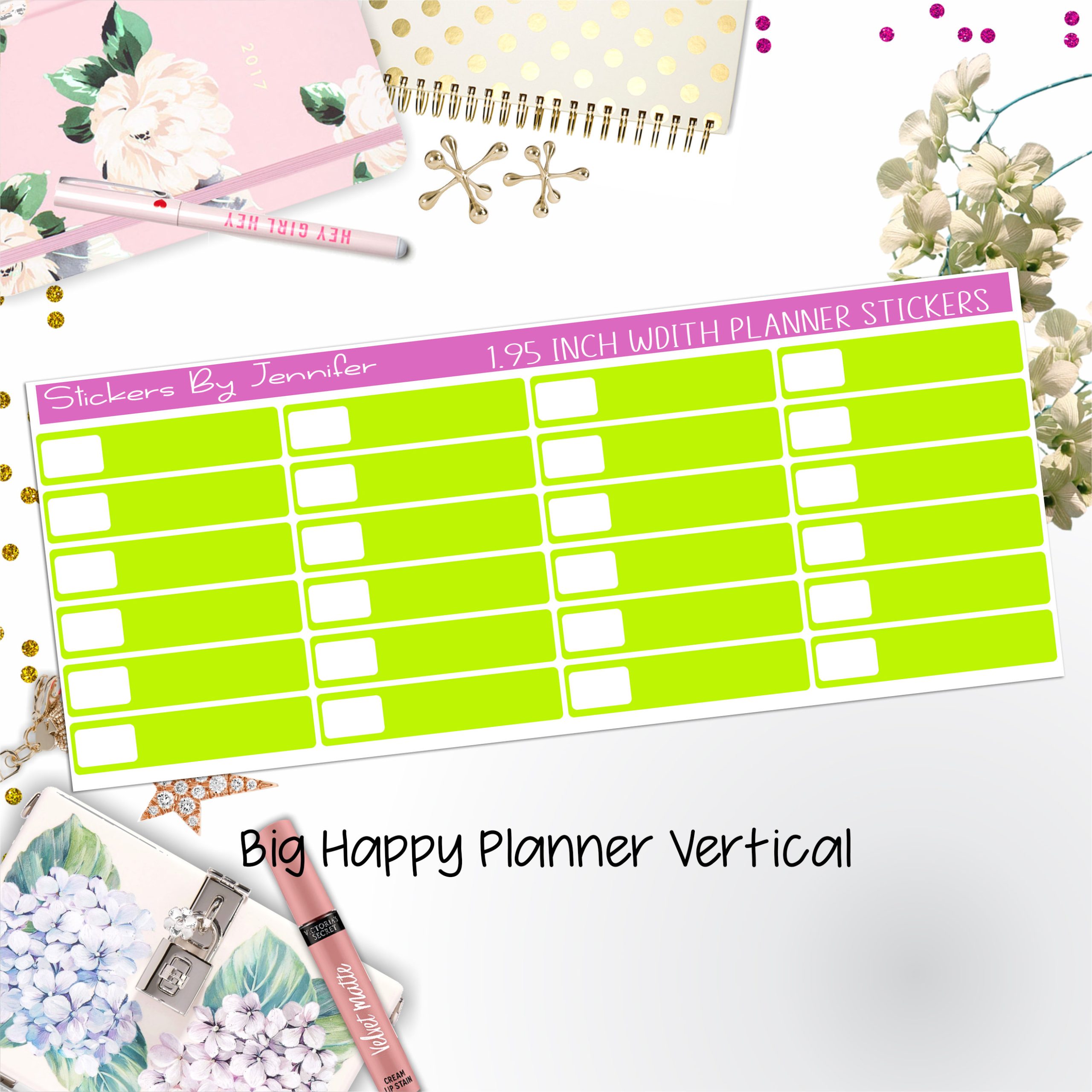 Labels 1.95 inch Width Quarter Boxes 540 for Big Happy Planner Vertical Planner Stickers