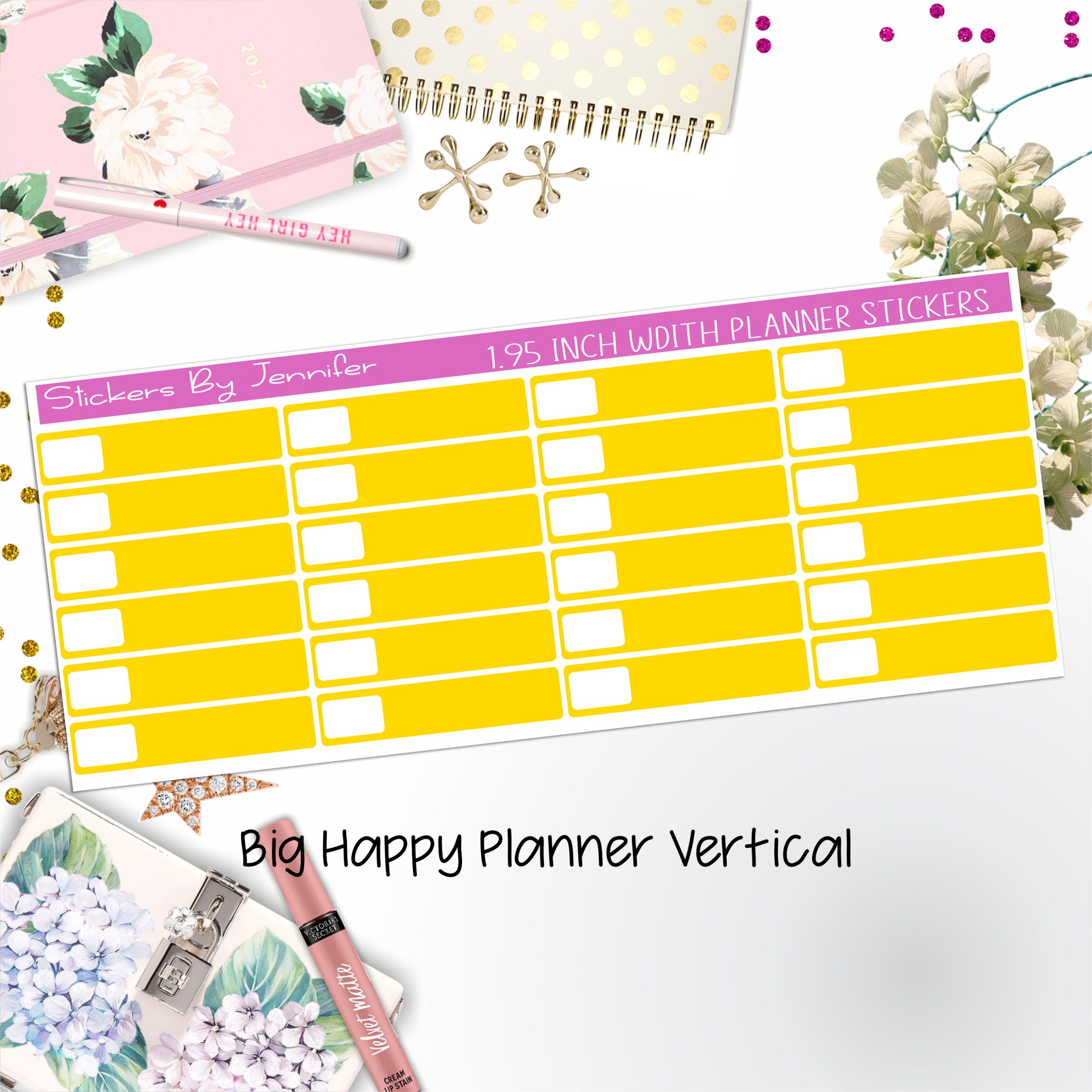 Labels 1.95 inch Width Quarter Boxes 542 for Big Happy Planner Vertical Planner Stickers