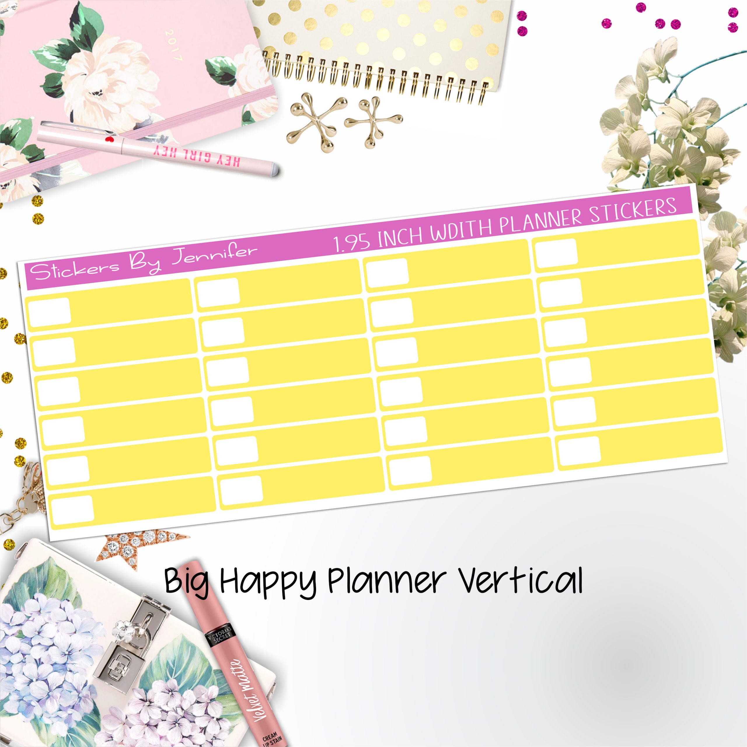 Labels 1.95 inch Width Quarter Boxes 544 for Big Happy Planner Vertical Planner Stickers