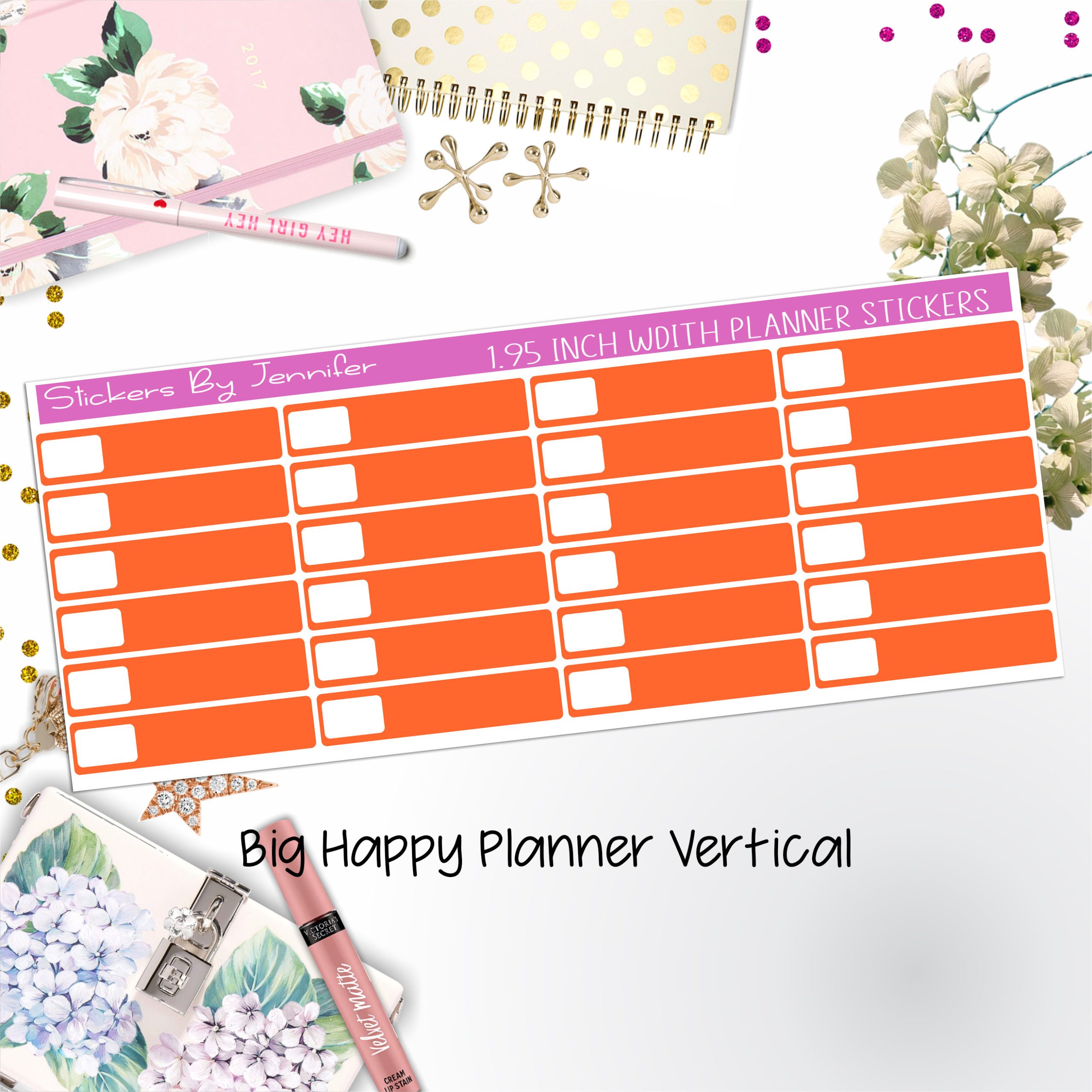 Labels 1.95 inch Width Quarter Boxes 547 for Big Happy Planner Vertical Planner Stickers