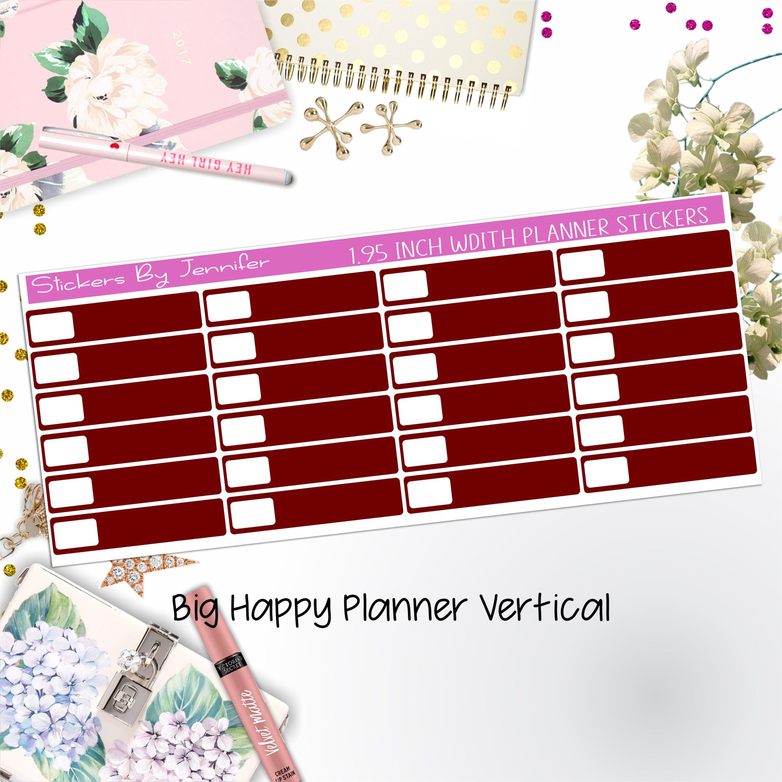 Labels 1.95 inch Width Quarter Boxes 552 for Big Happy Planner Vertical Planner Stickers