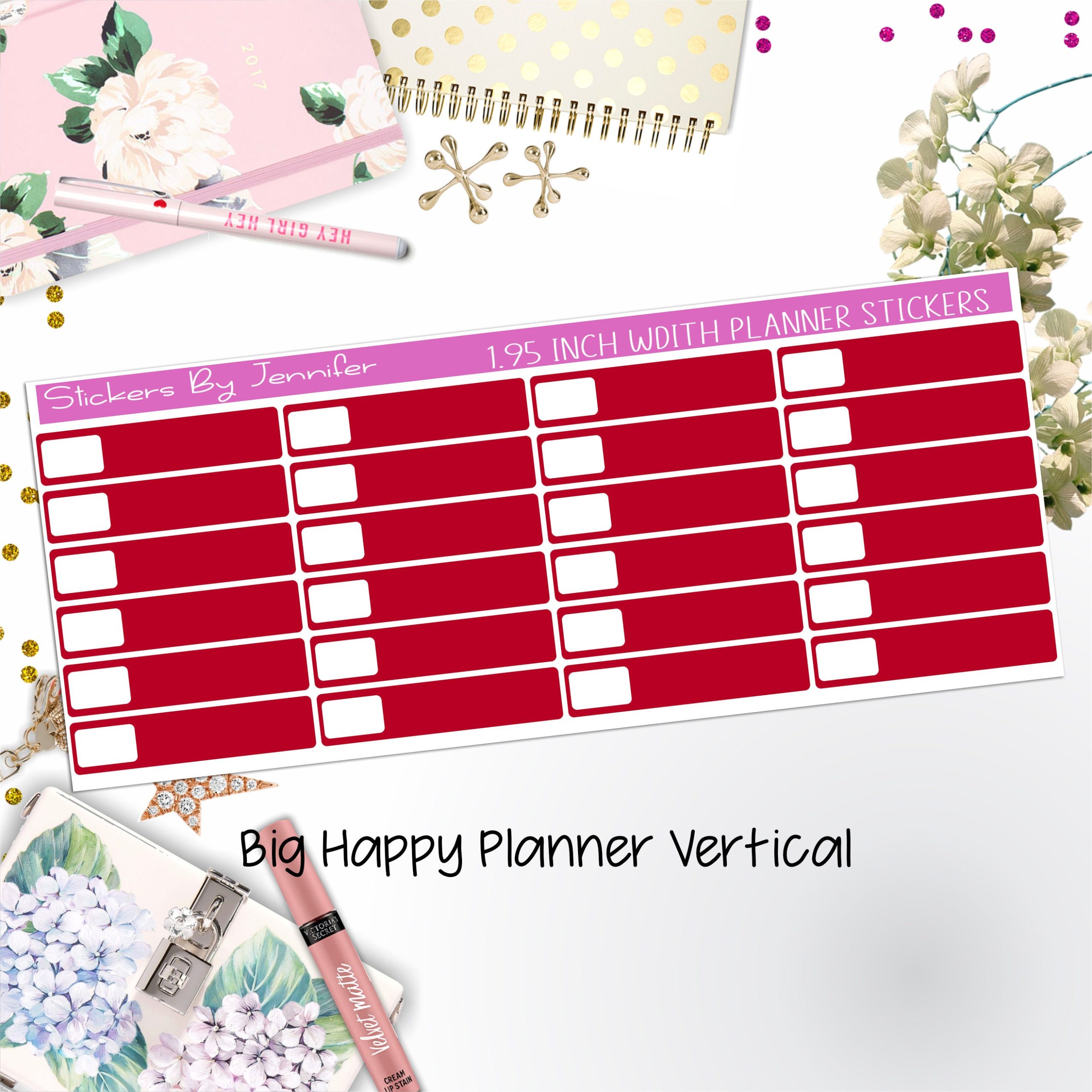 Labels 1.95 inch Width Quarter Boxes 556 for Big Happy Planner Vertical Planner Stickers