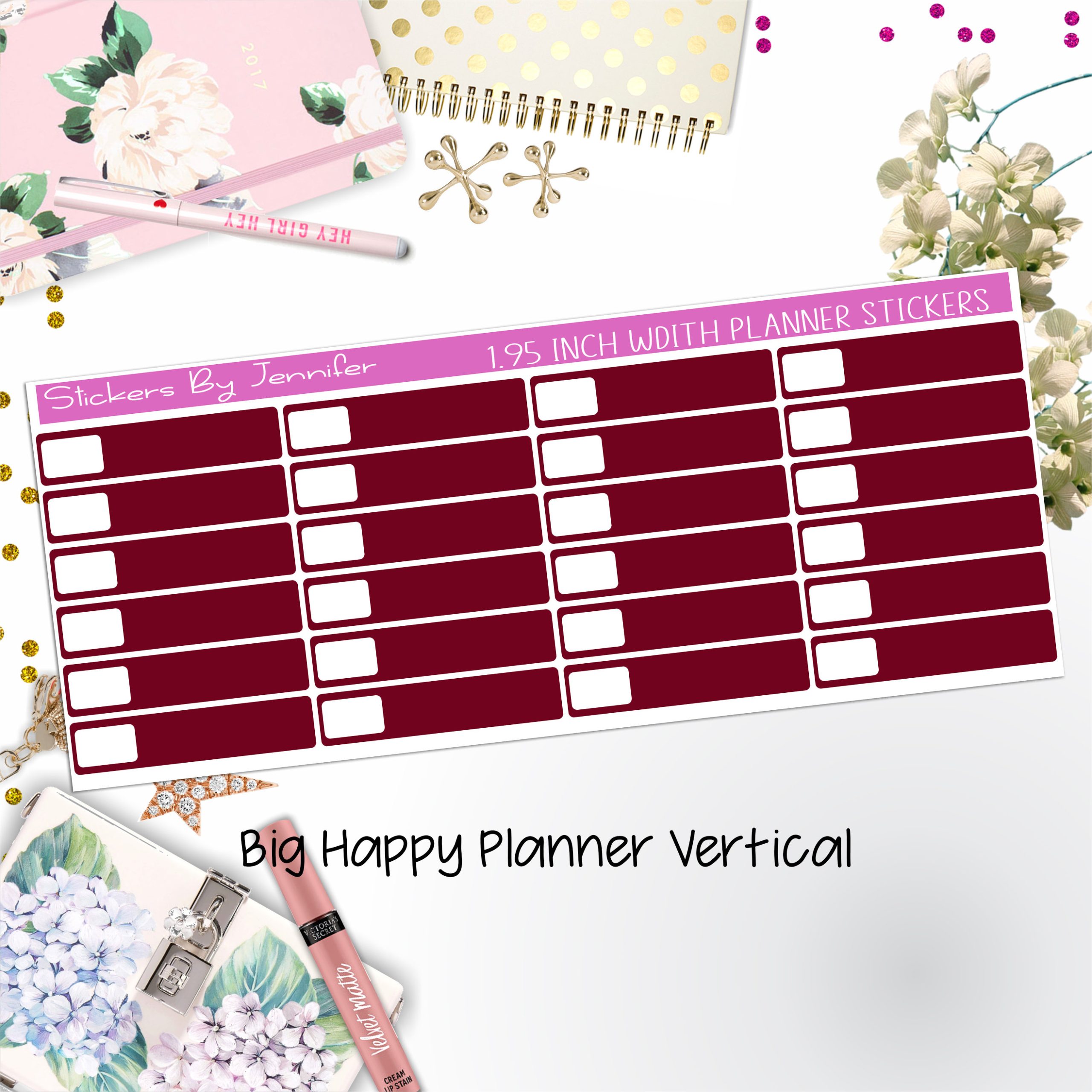 Labels 1.95 inch Width Quarter Boxes 557 for Big Happy Planner Vertical Planner Stickers