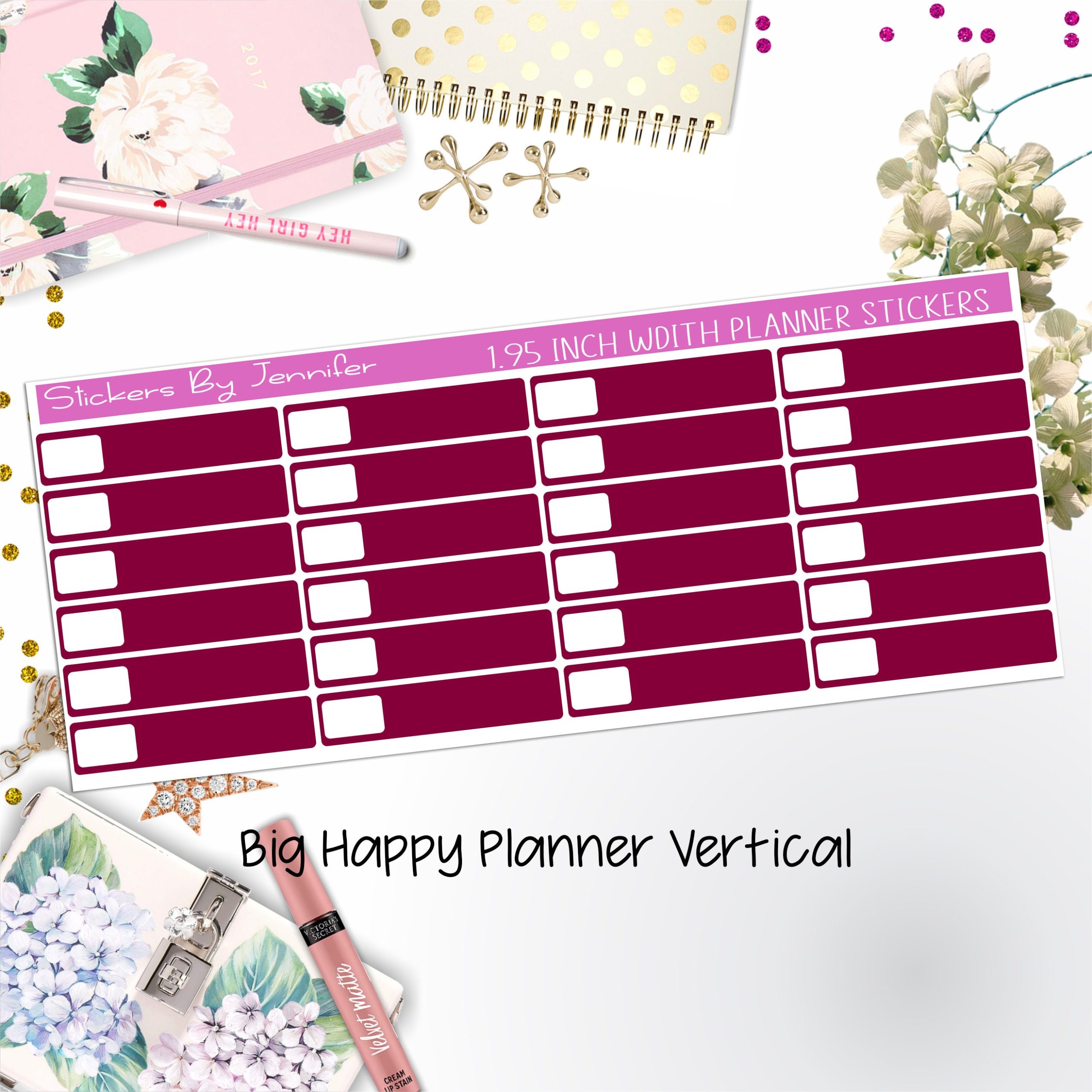 Labels 1.95 inch Width Quarter Boxes 559 for Big Happy Planner Vertical Planner Stickers