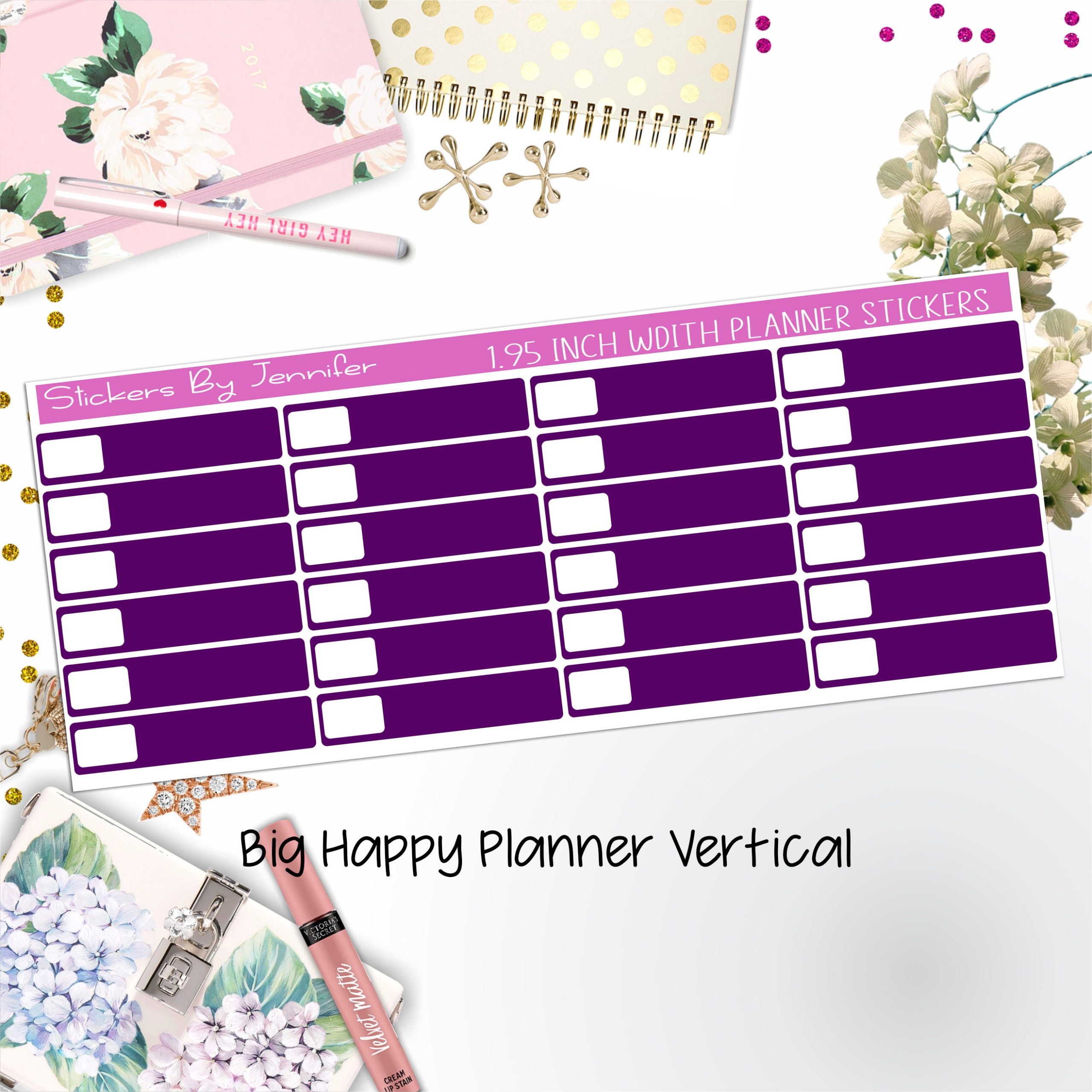 Labels 1.95 inch Width Quarter Boxes 567 for Big Happy Planner Vertical Planner Stickers