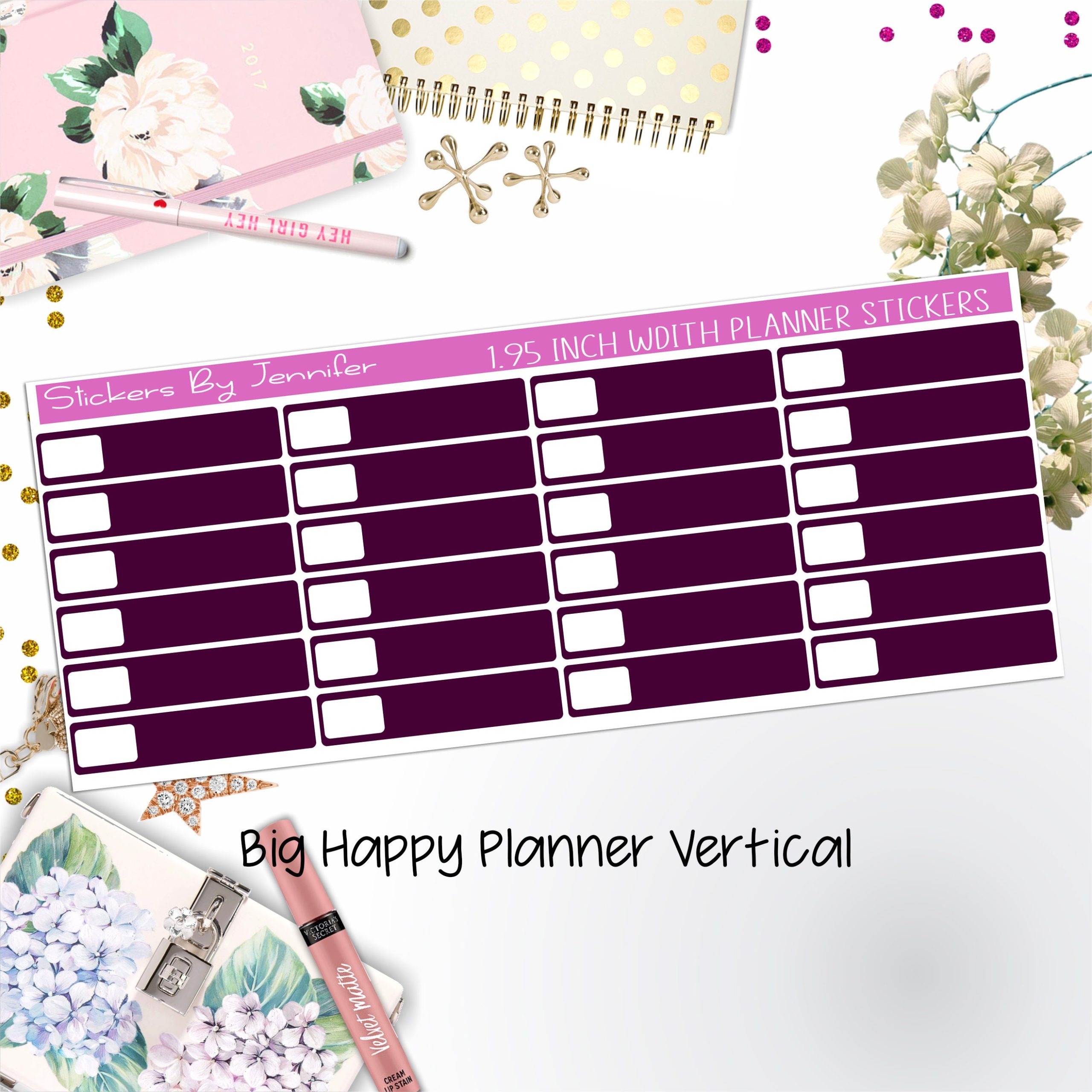 Labels 1.95 inch Width Quarter Boxes 568 for Big Happy Planner Vertical Planner Stickers