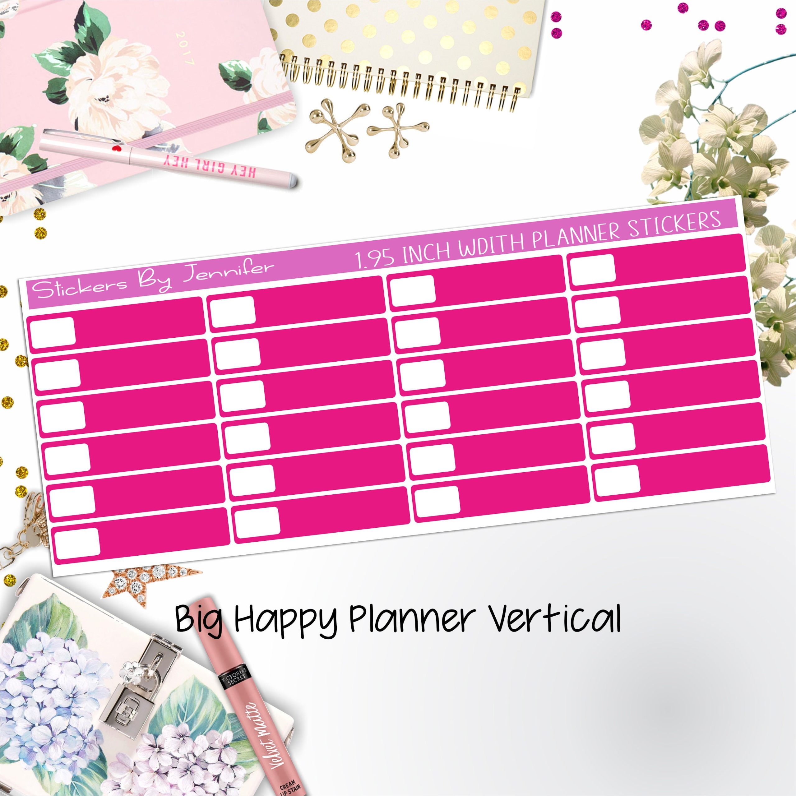 Labels 1.95 inch Width Quarter Boxes 572 for Big Happy Planner Vertical Planner Stickers