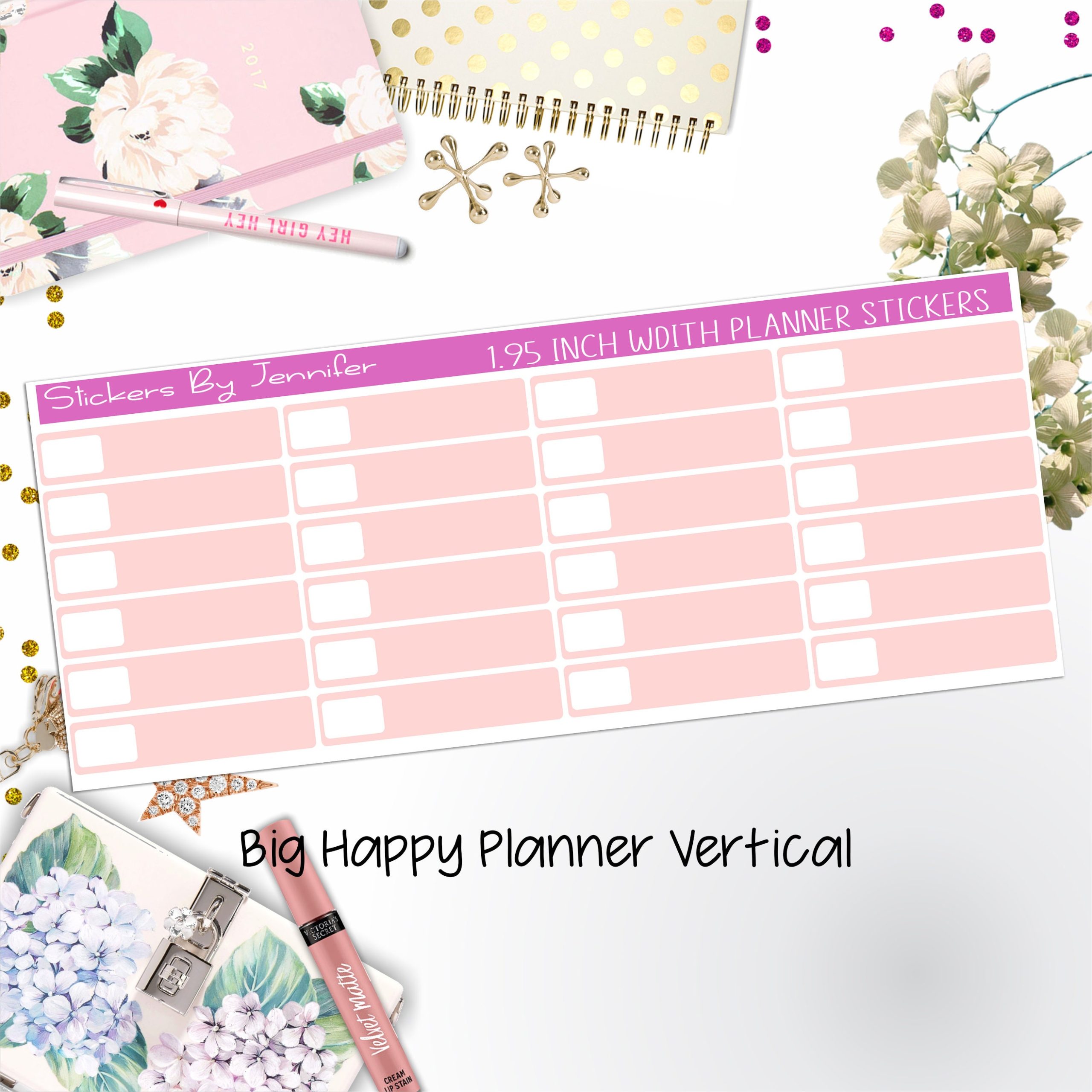 Labels 1.95 inch Width Quarter Boxes 579 for Big Happy Planner Vertical Planner Stickers