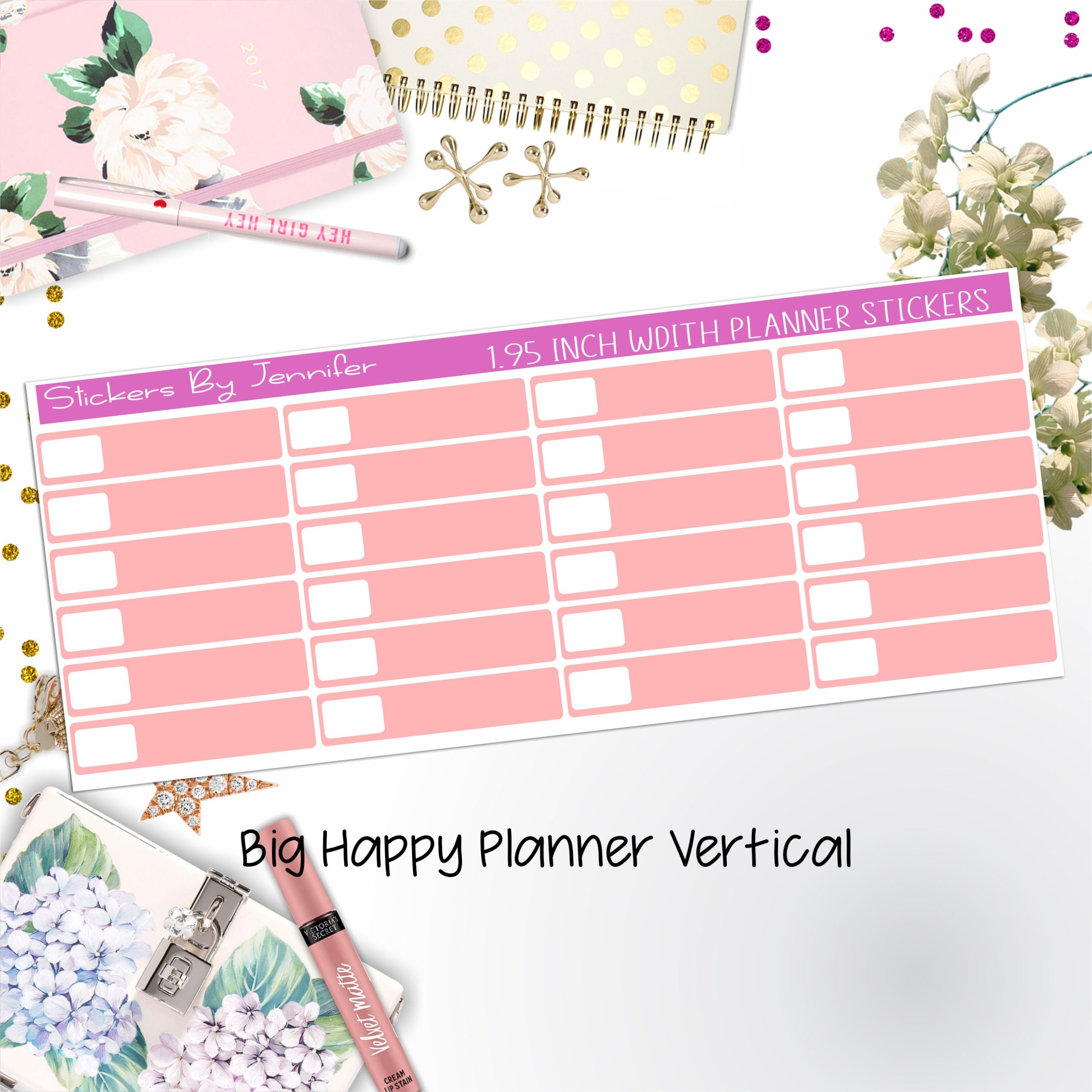 Labels 1.95 inch Width Quarter Boxes 580 for Big Happy Planner Vertical Planner Stickers