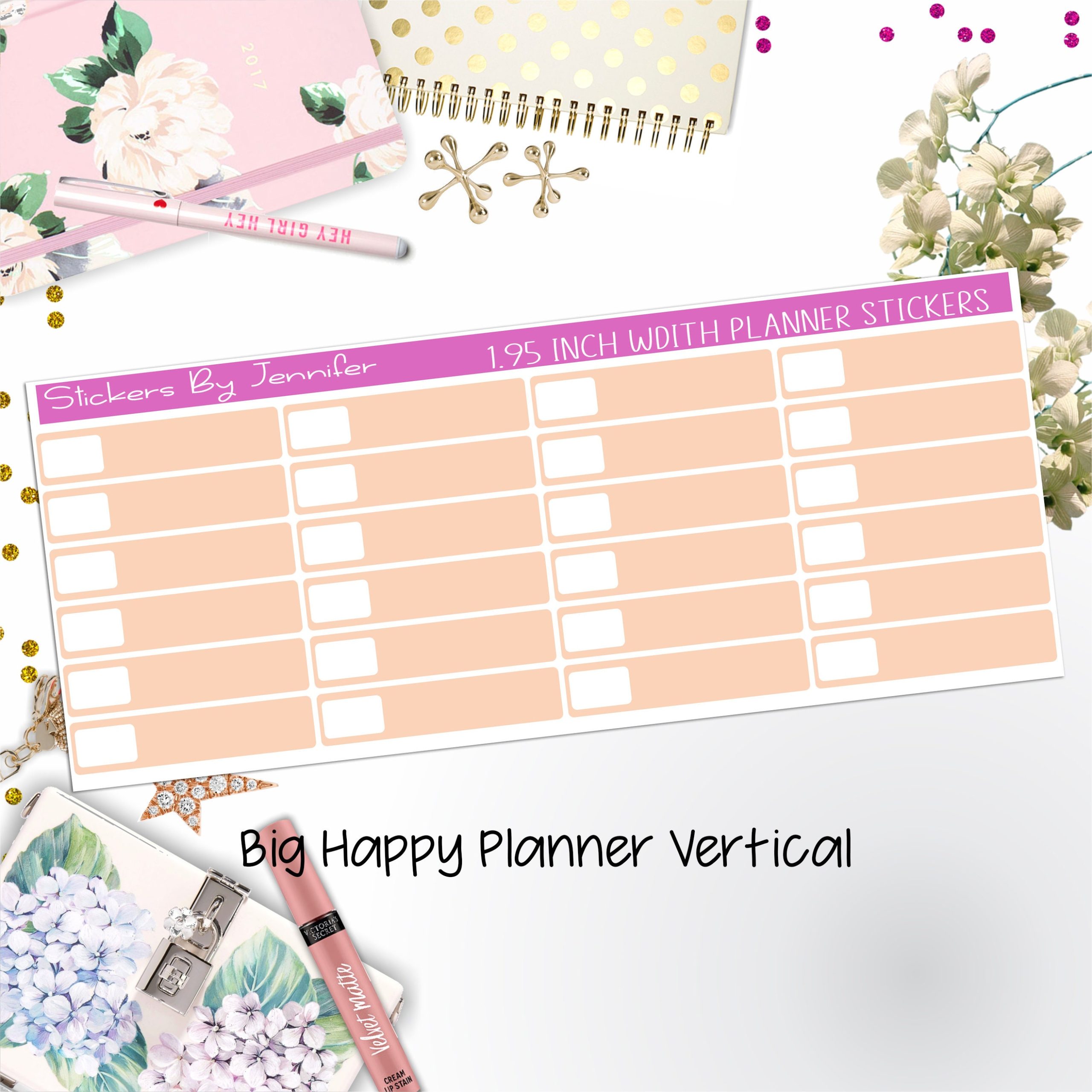 Labels 1.95 inch Width Quarter Boxes 589 for Big Happy Planner Vertical Planner Stickers