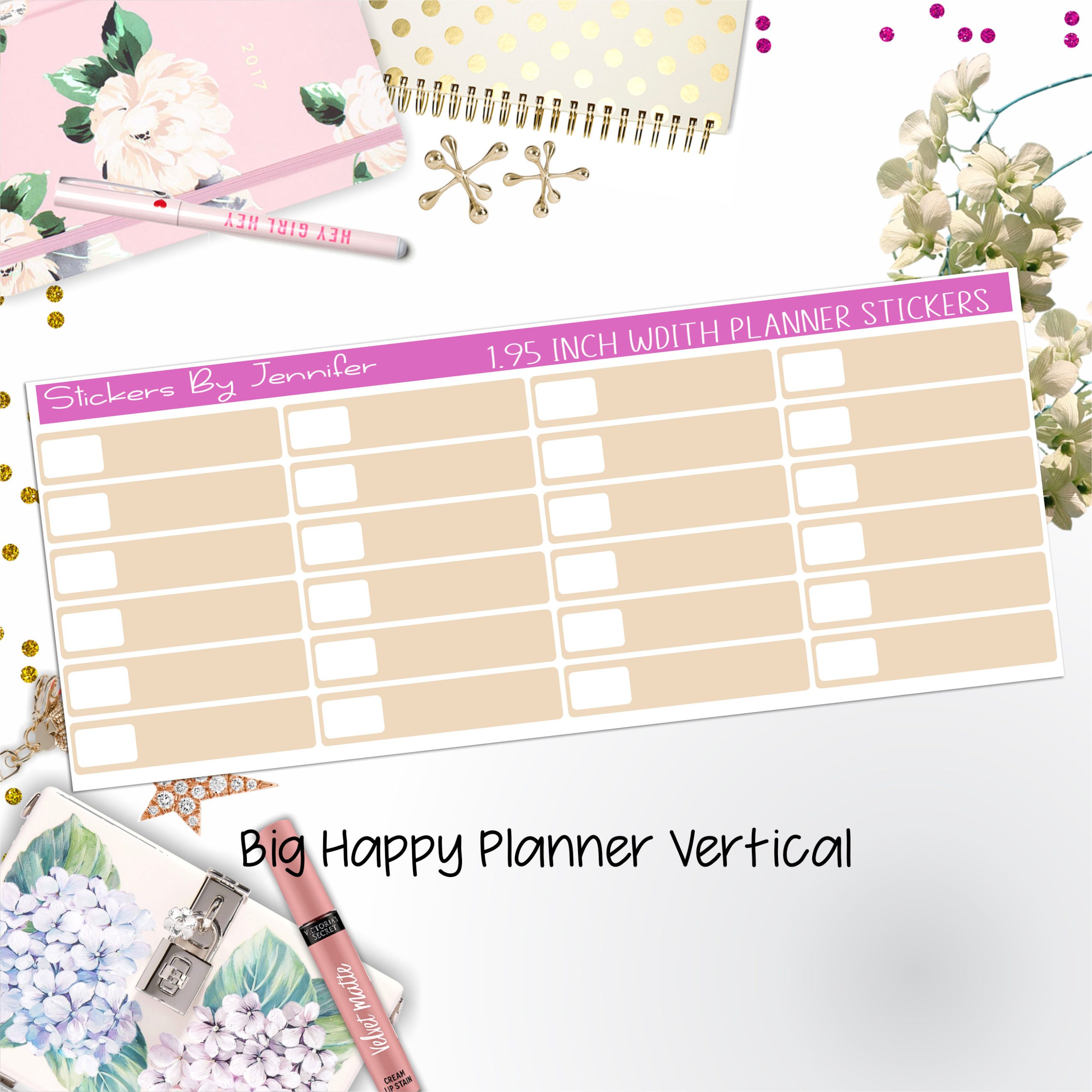 Labels 1.95 inch Width Quarter Boxes 591 for Big Happy Planner Vertical Planner Stickers