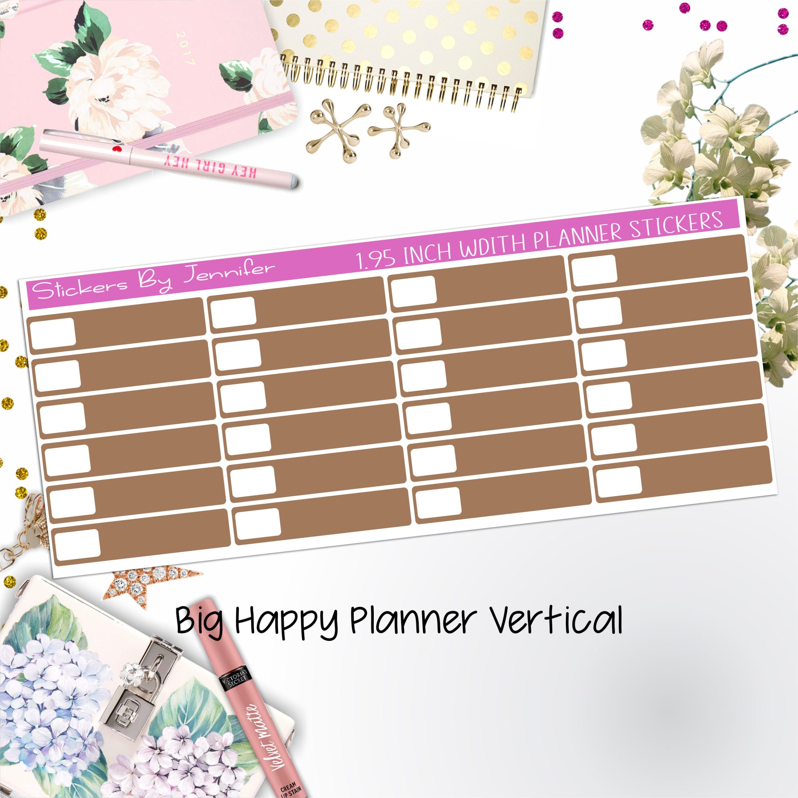 Labels 1.95 inch Width Quarter Boxes 594 for Big Happy Planner Vertical Planner Stickers