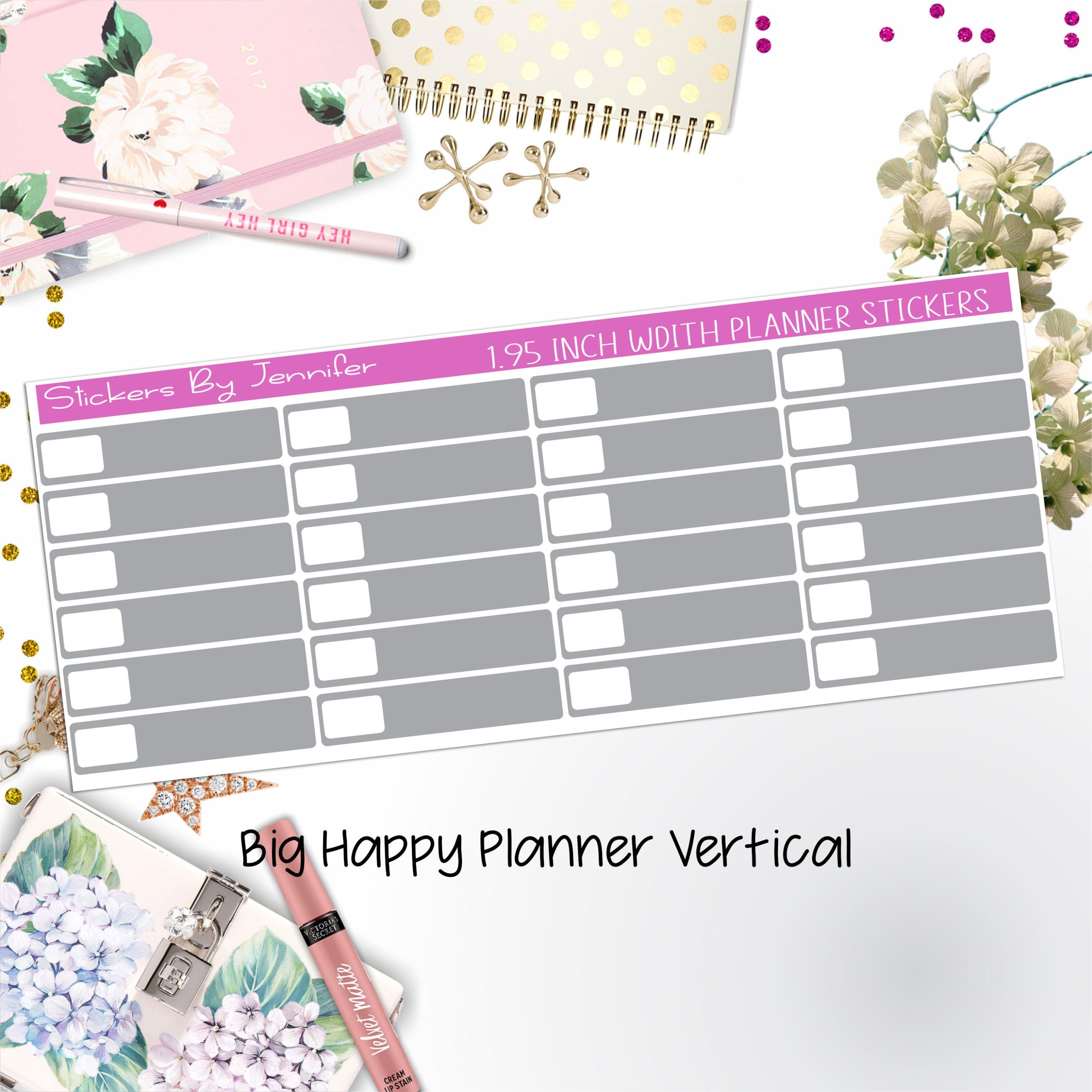 Labels 1.95 inch Width Quarter Boxes 598 for Big Happy Planner Vertical Planner Stickers
