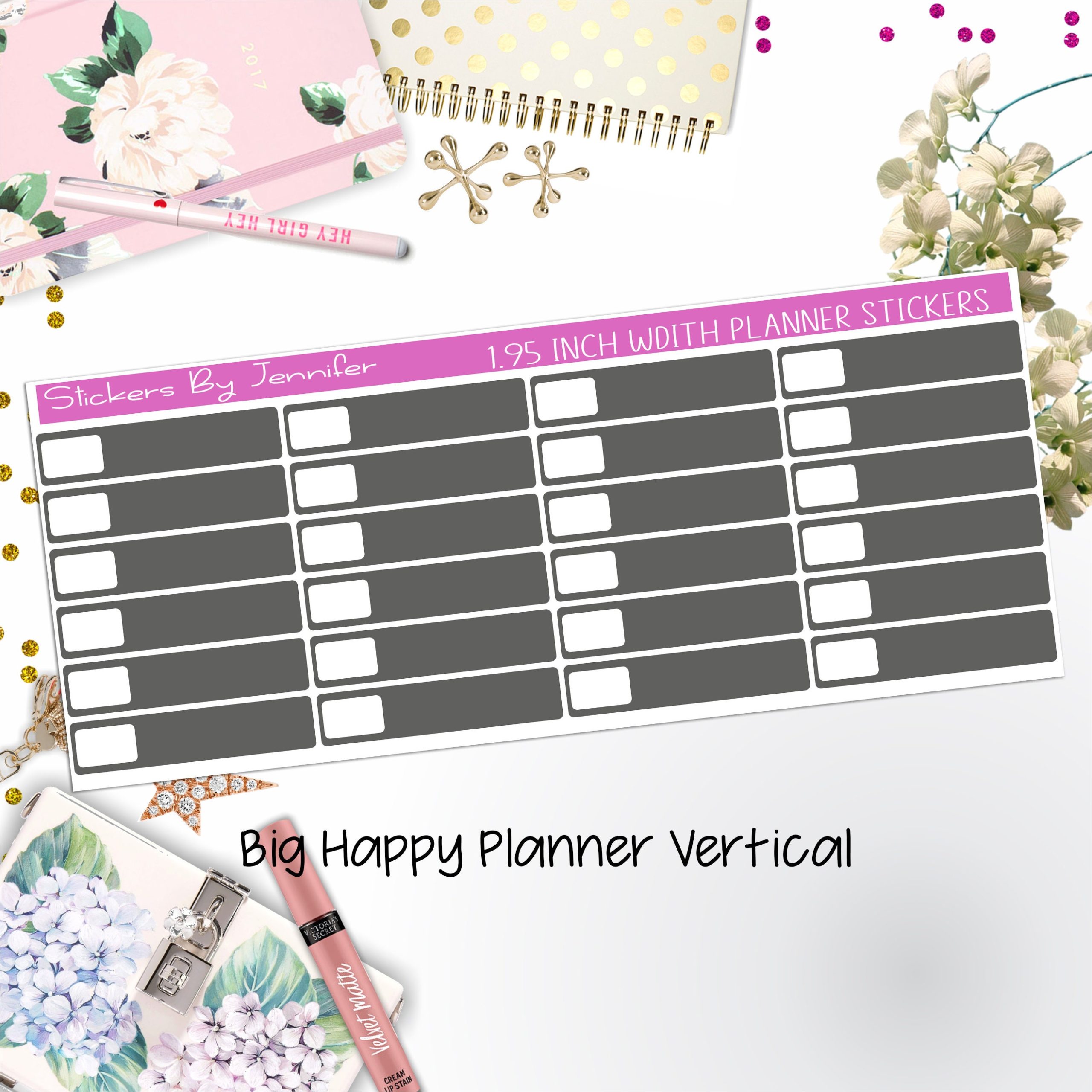 Labels 1.95 inch Width Quarter Boxes 599 for Big Happy Planner Vertical Planner Stickers