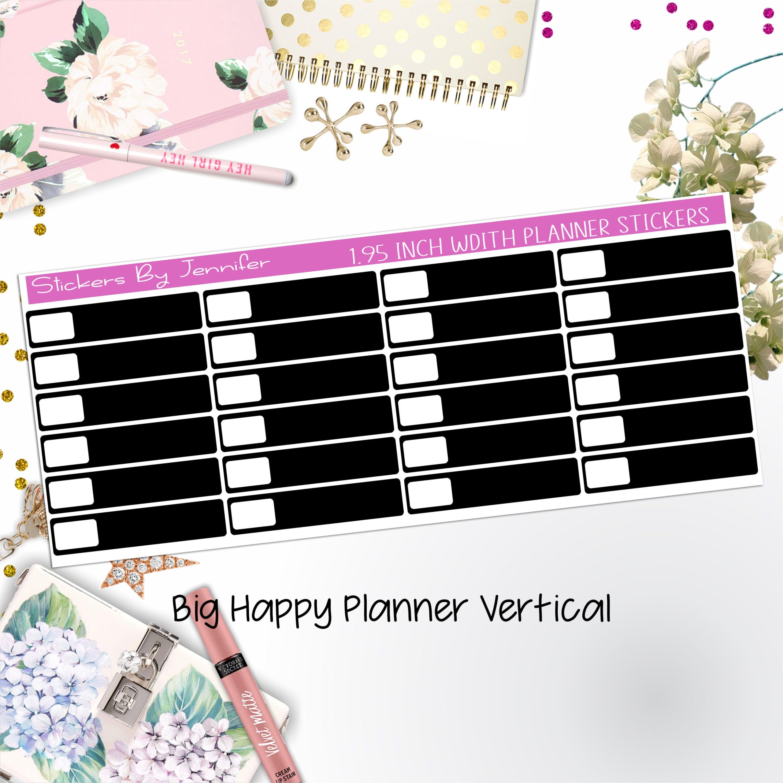 Labels 1.95 inch Width Quarter Boxes 600 for Big Happy Planner Vertical Planner Stickers