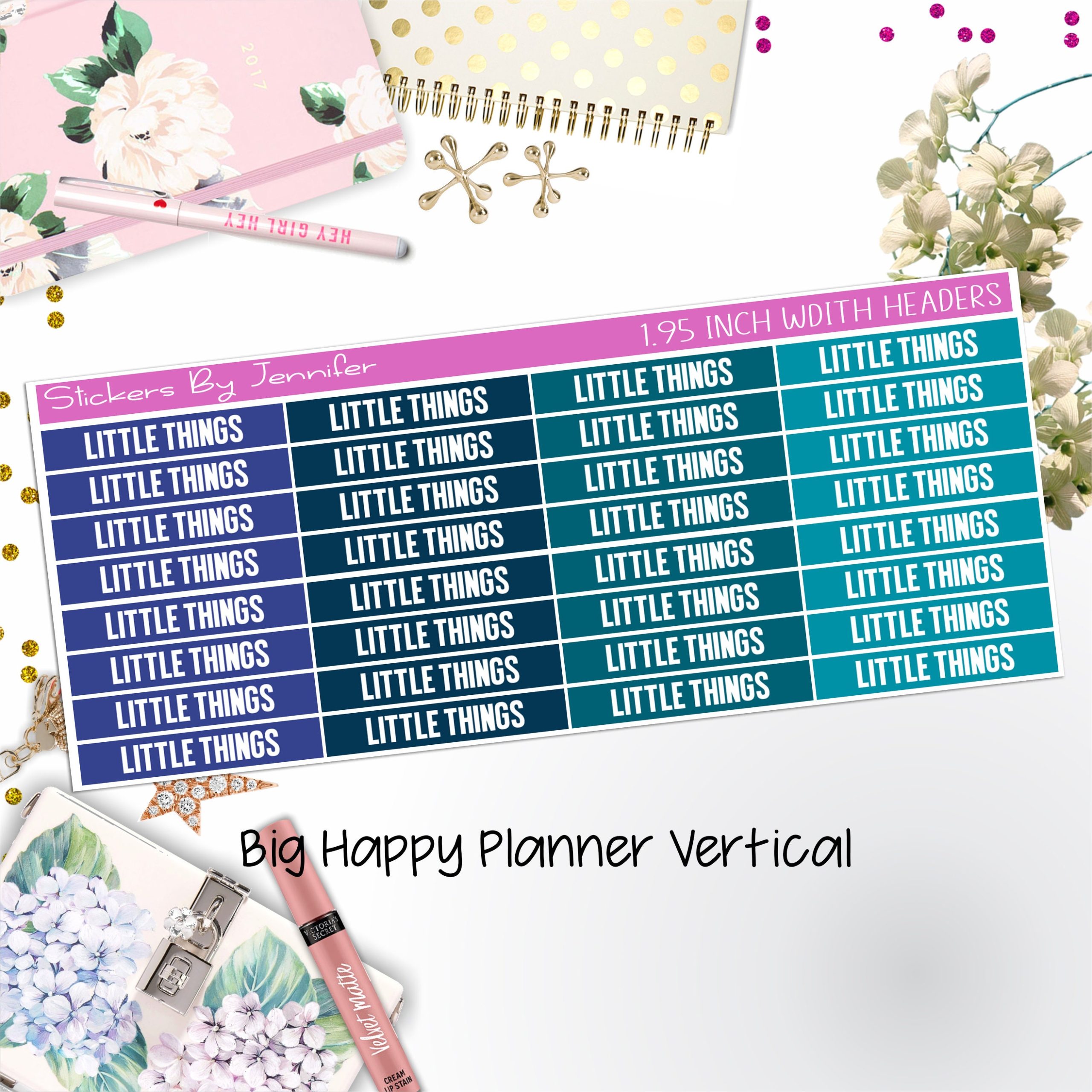 Little Things Headers 1.95 inch Width 455 for Big Happy Planner Vertical Planner Stickers