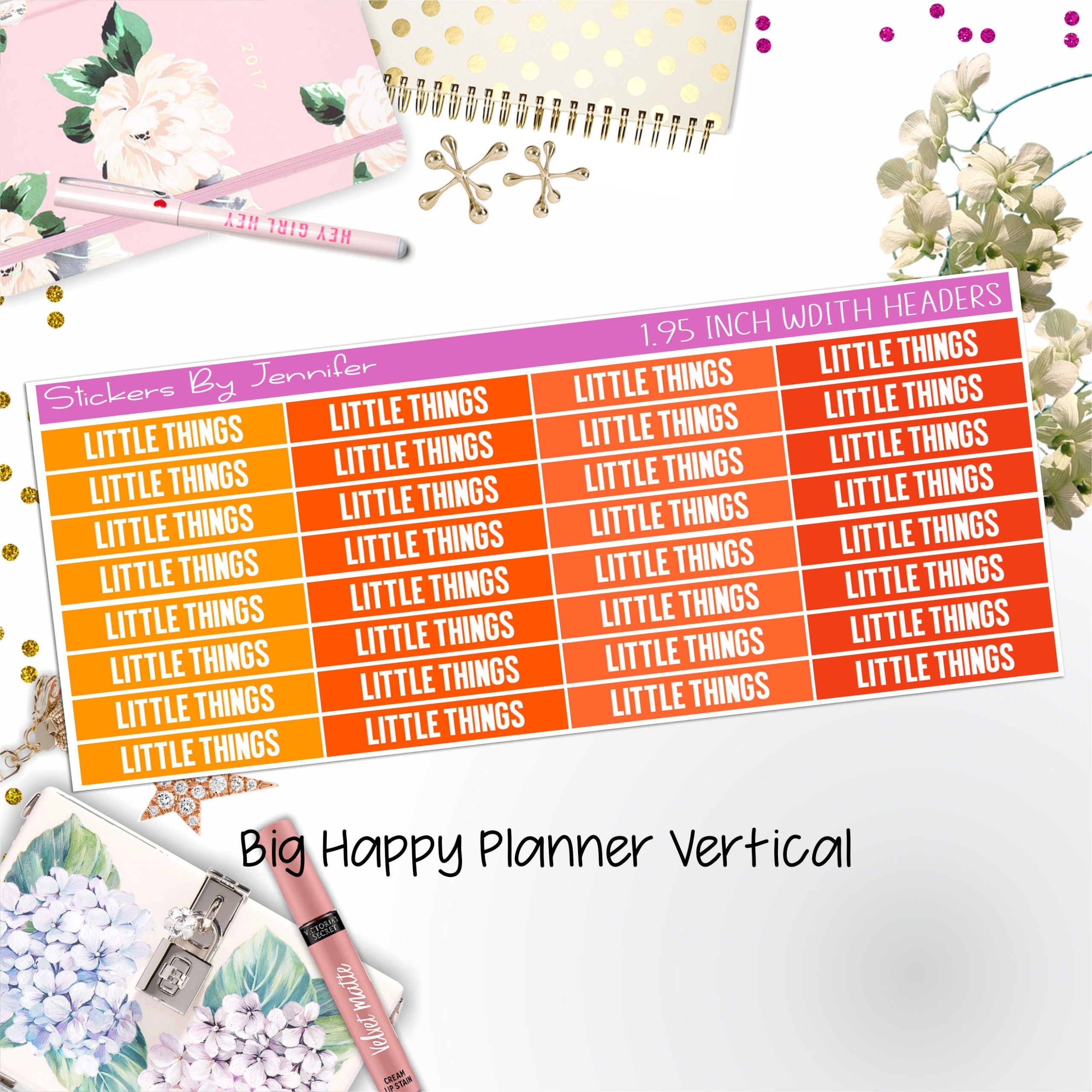 Little Things Headers 1.95 inch Width 462 for Big Happy Planner Vertical Planner Stickers