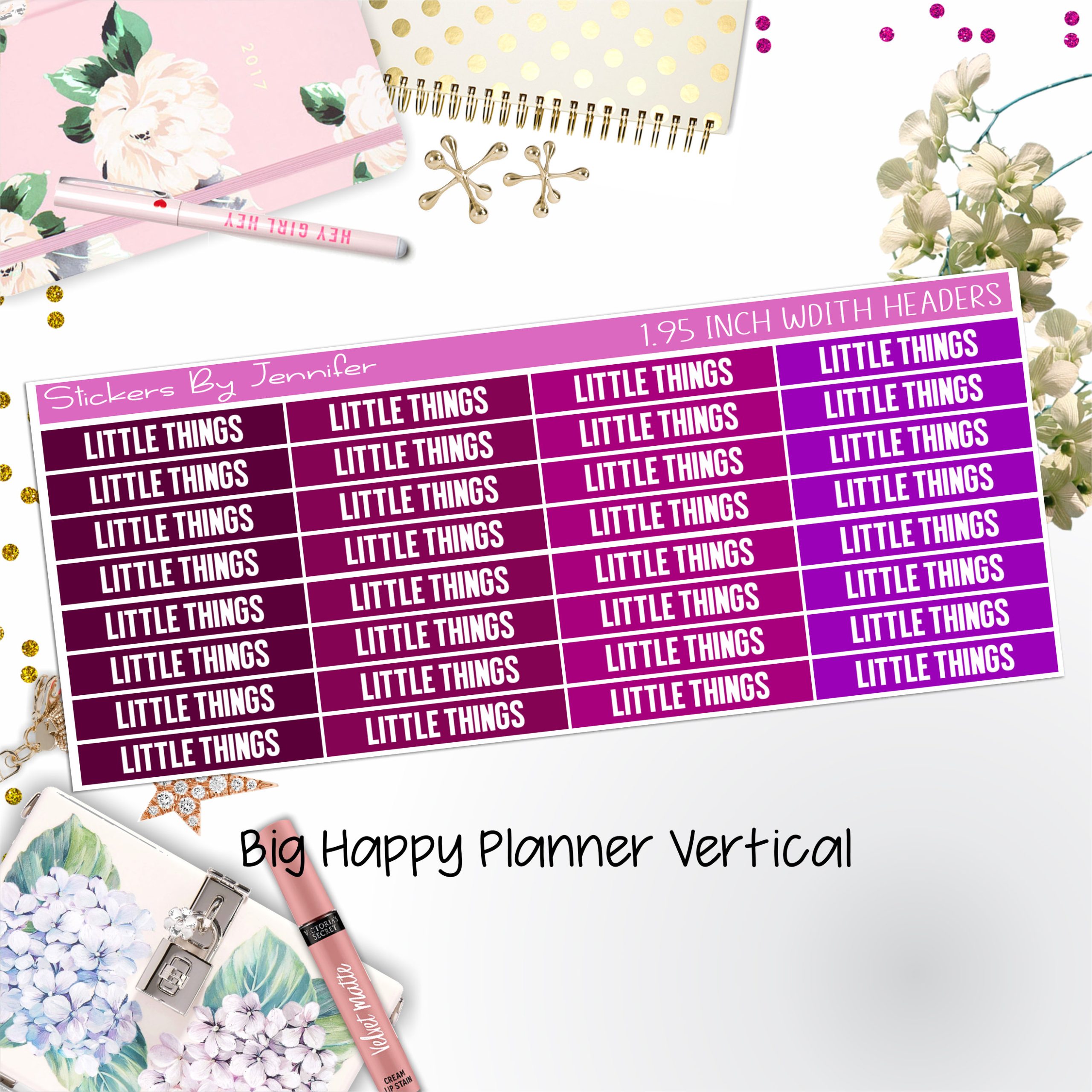 Little Things Headers 1.95 inch Width 466 for Big Happy Planner Vertical Planner Stickers