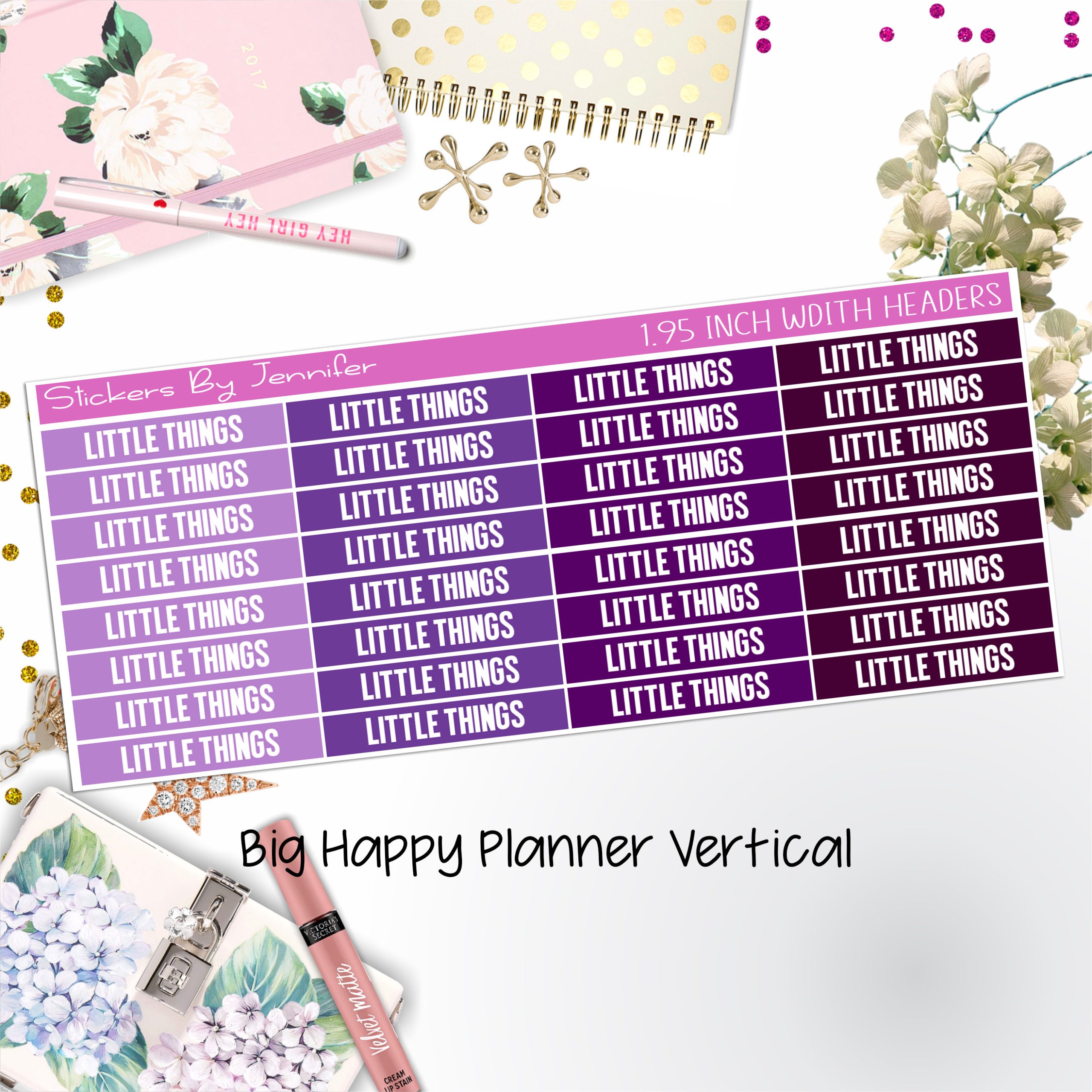 Little Things Headers 1.95 inch Width 467 for Big Happy Planner Vertical Planner Stickers