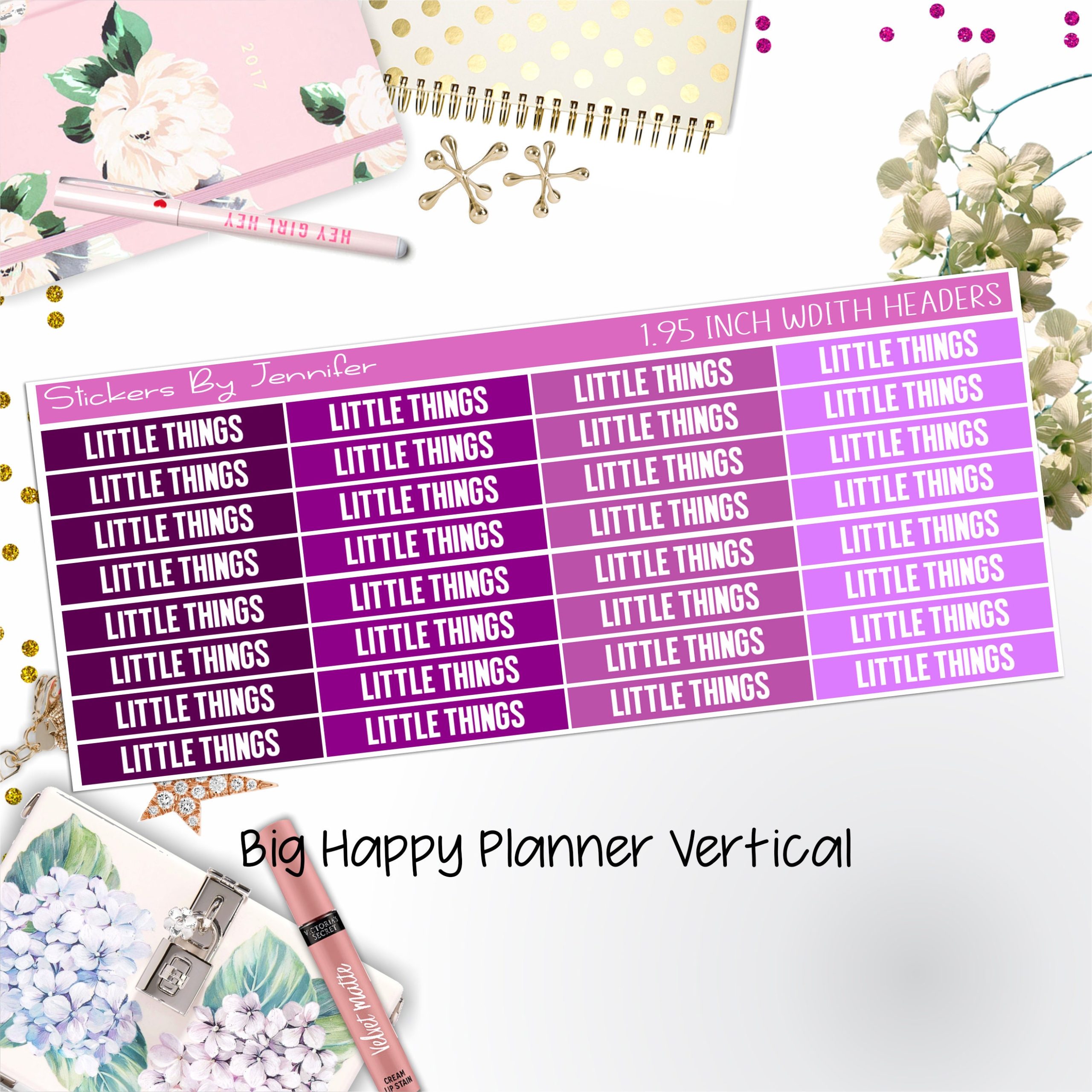 Little Things Headers 1.95 inch Width 468 for Big Happy Planner Vertical Planner Stickers