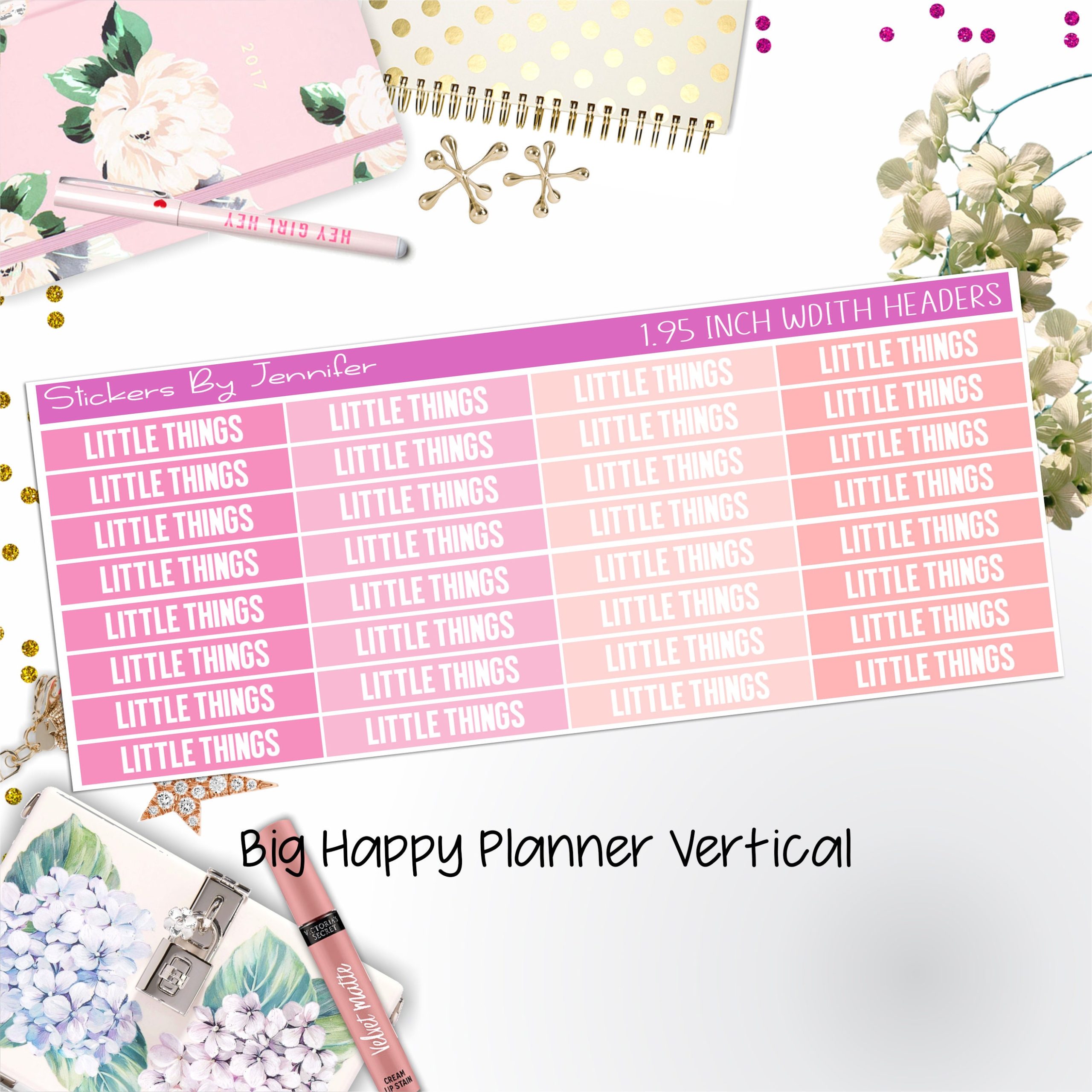 Little Things Headers 1.95 inch Width 470 for Big Happy Planner Vertical Planner Stickers