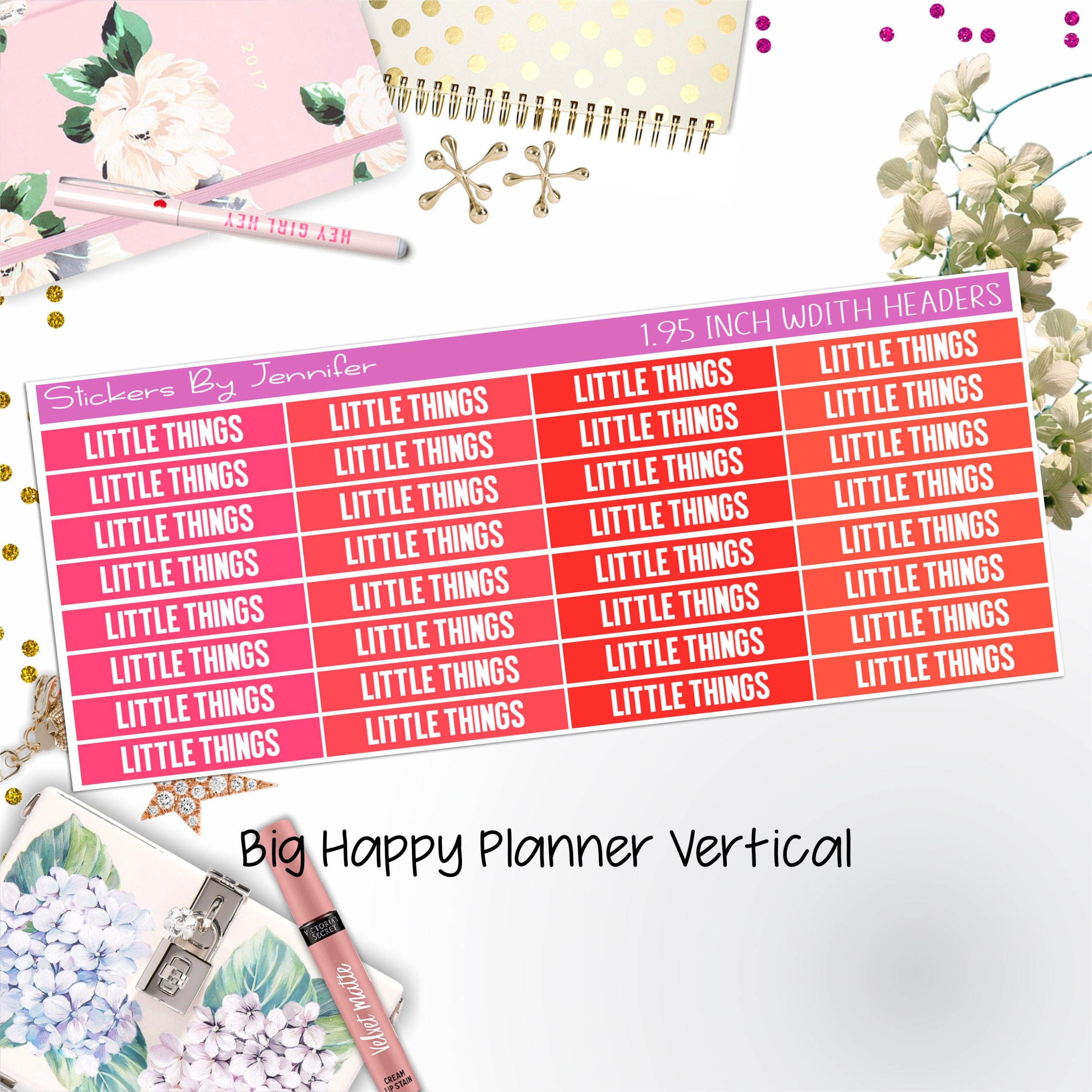 Little Things Headers 1.95 inch Width 471 for Big Happy Planner Vertical Planner Stickers