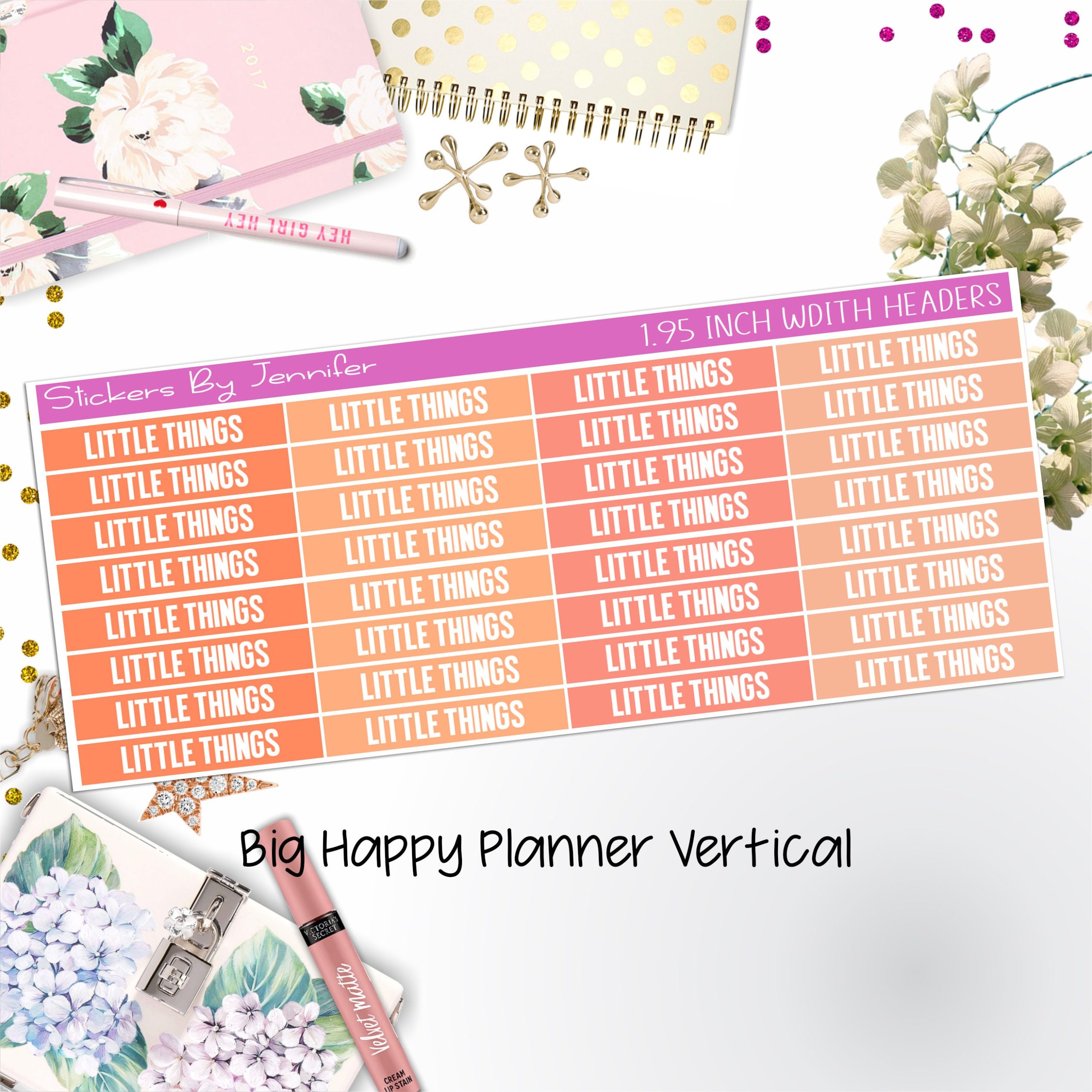 Little Things Headers 1.95 inch Width 472 for Big Happy Planner Vertical Planner Stickers