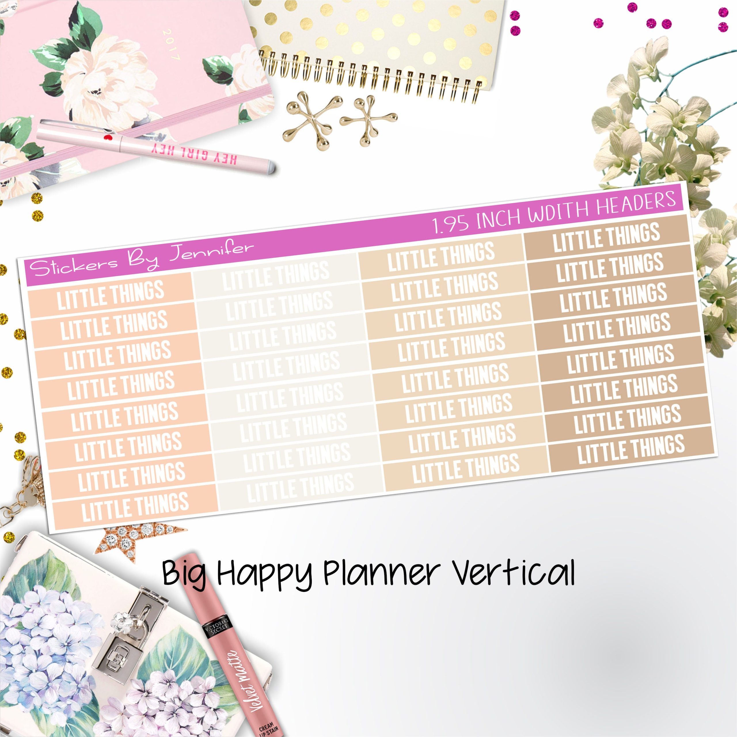 Little Things Headers 1.95 inch Width 473 for Big Happy Planner Vertical Planner Stickers
