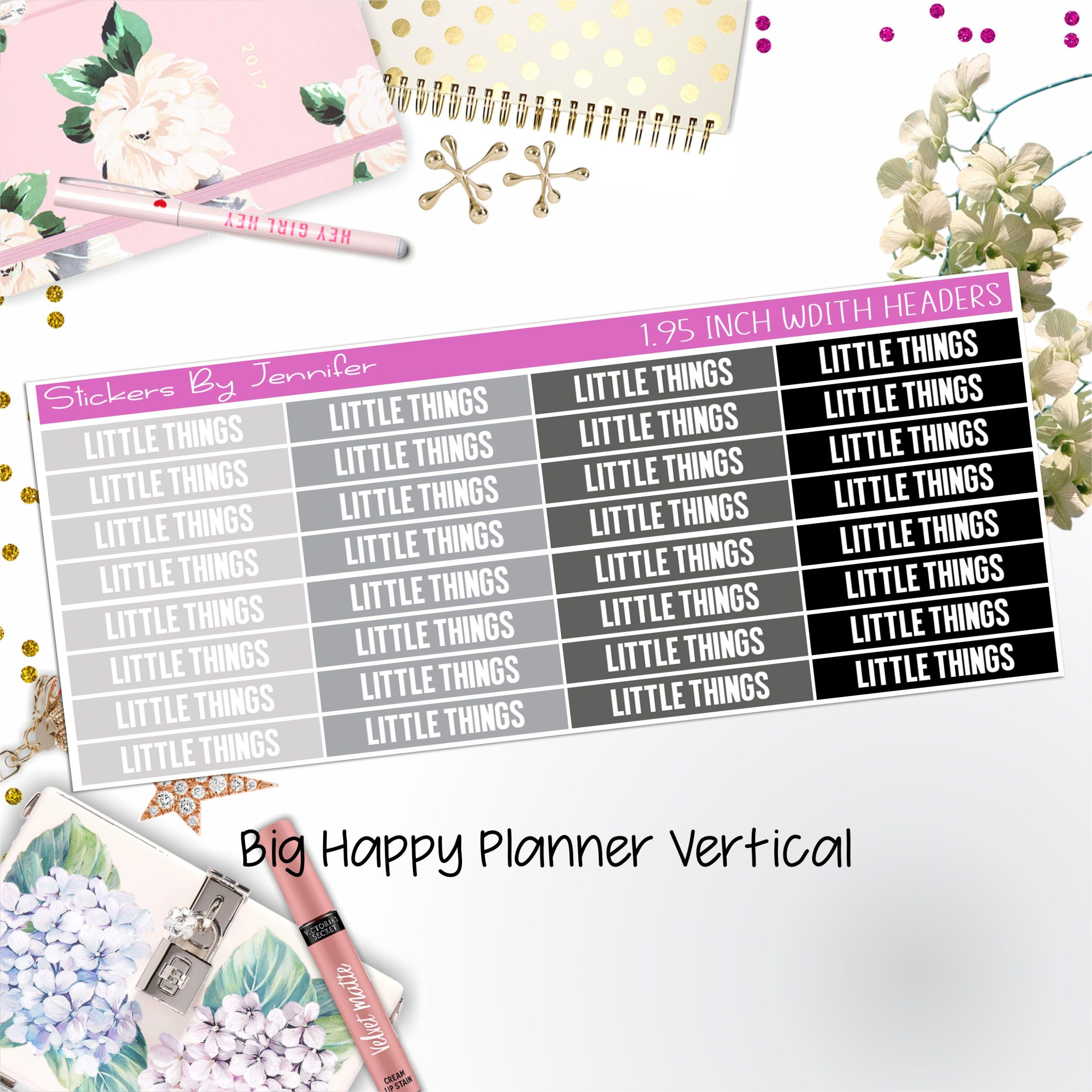 Little Things Headers 1.95 inch Width 475 for Big Happy Planner Vertical Planner Stickers