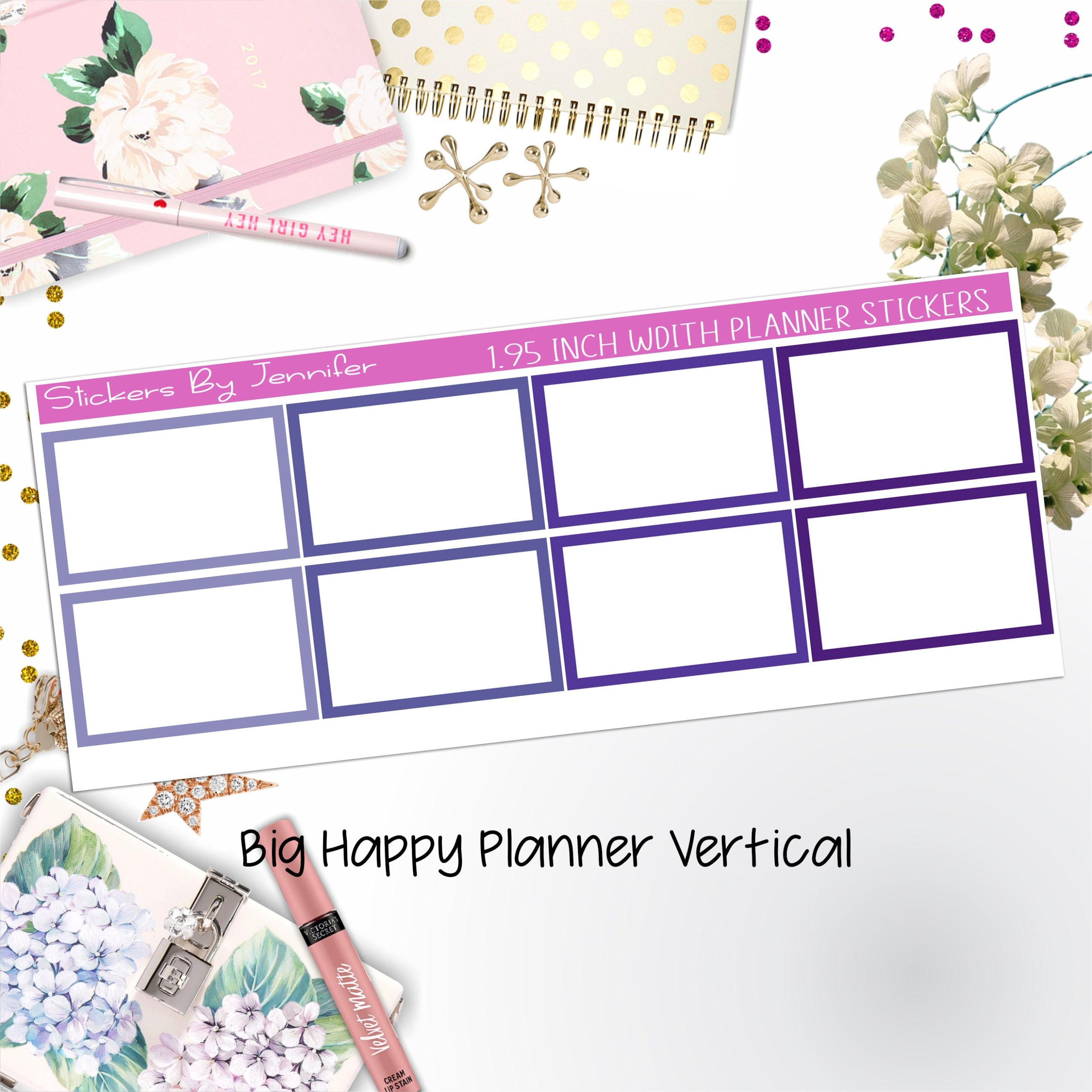 Rectangle 1.95 inch Width Half Boxes 426 for Big Happy Planner Vertical Planner Stickers