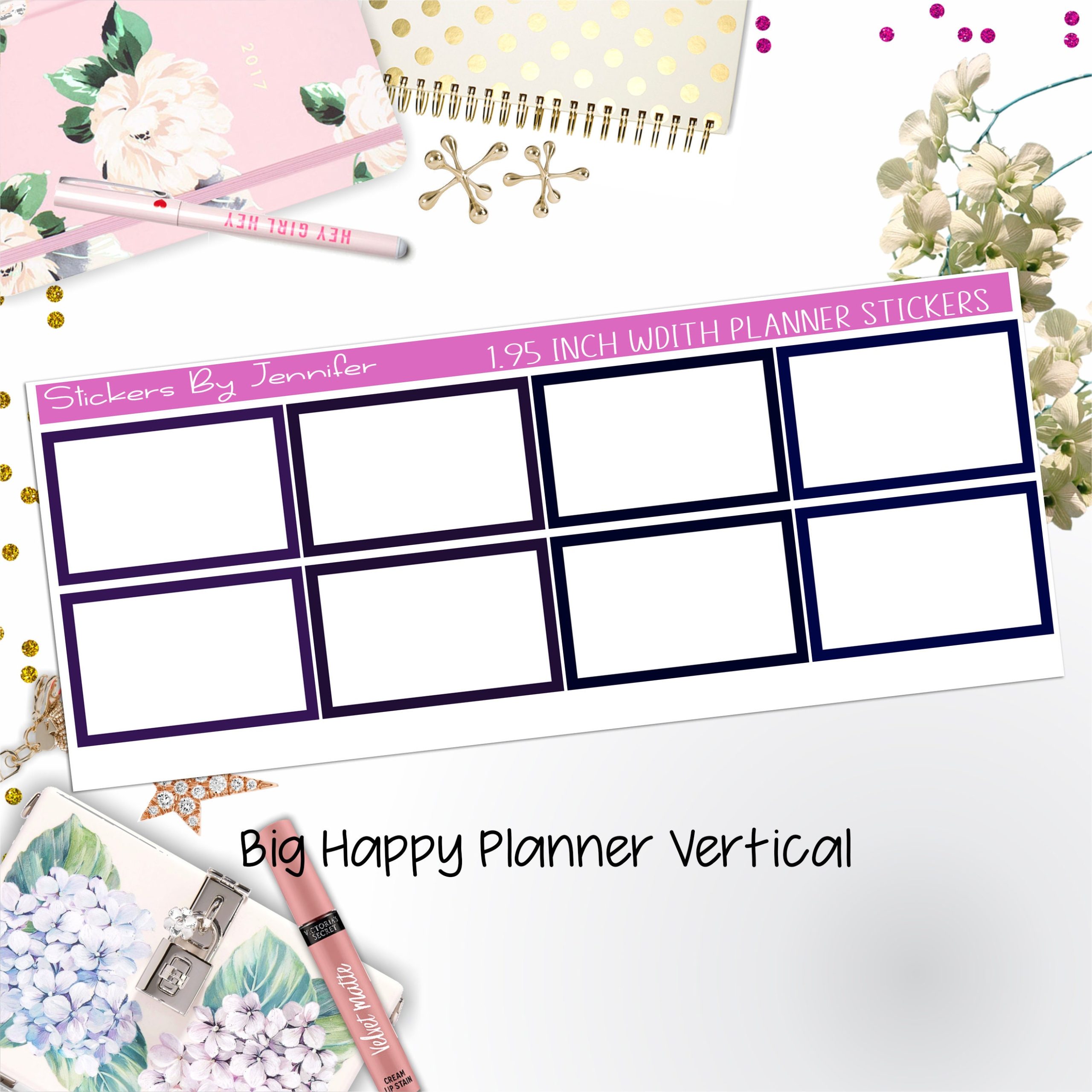 Rectangle 1.95 inch Width Half Boxes 427 for Big Happy Planner Vertical Planner Stickers