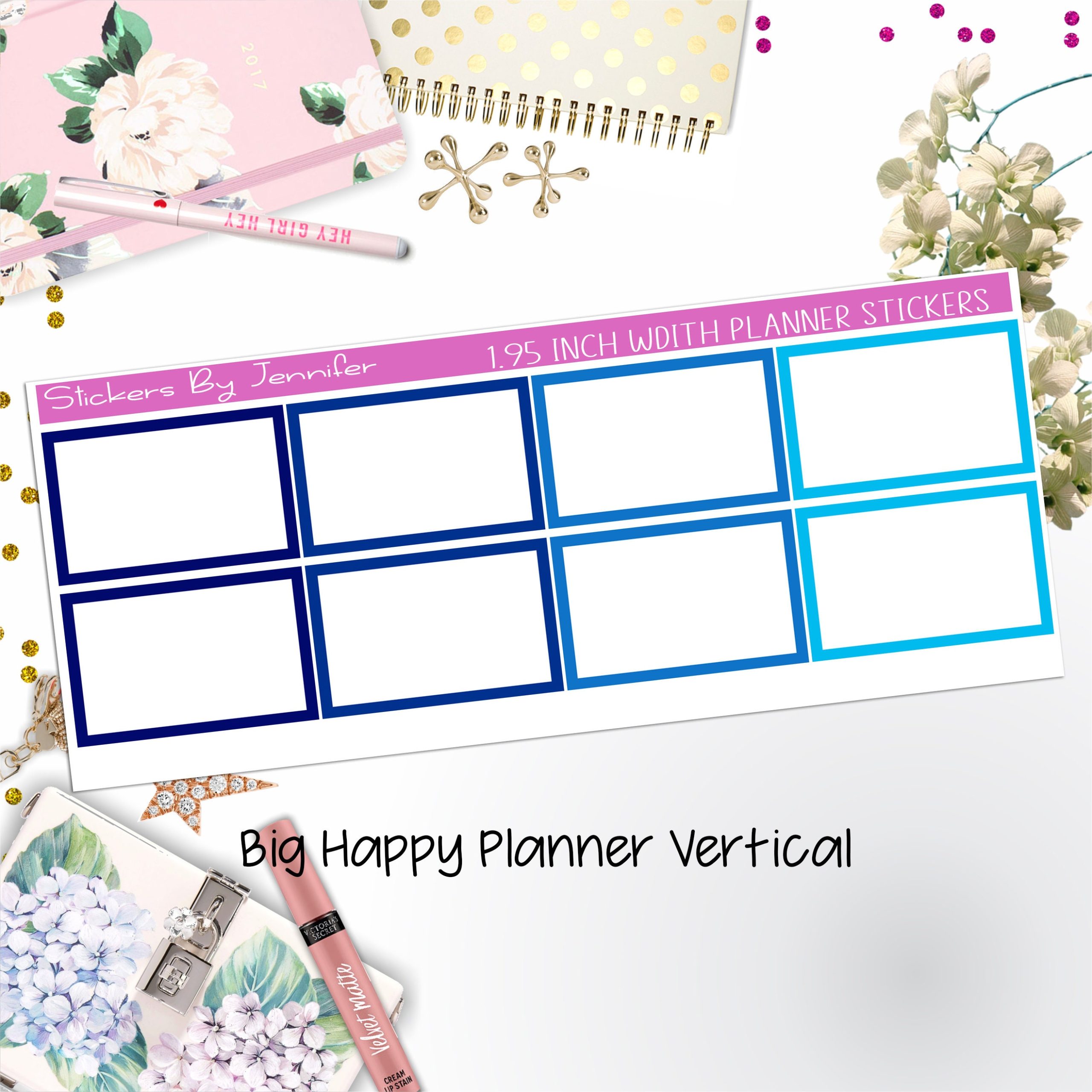 Rectangle 1.95 inch Width Half Boxes 428 for Big Happy Planner Vertical Planner Stickers