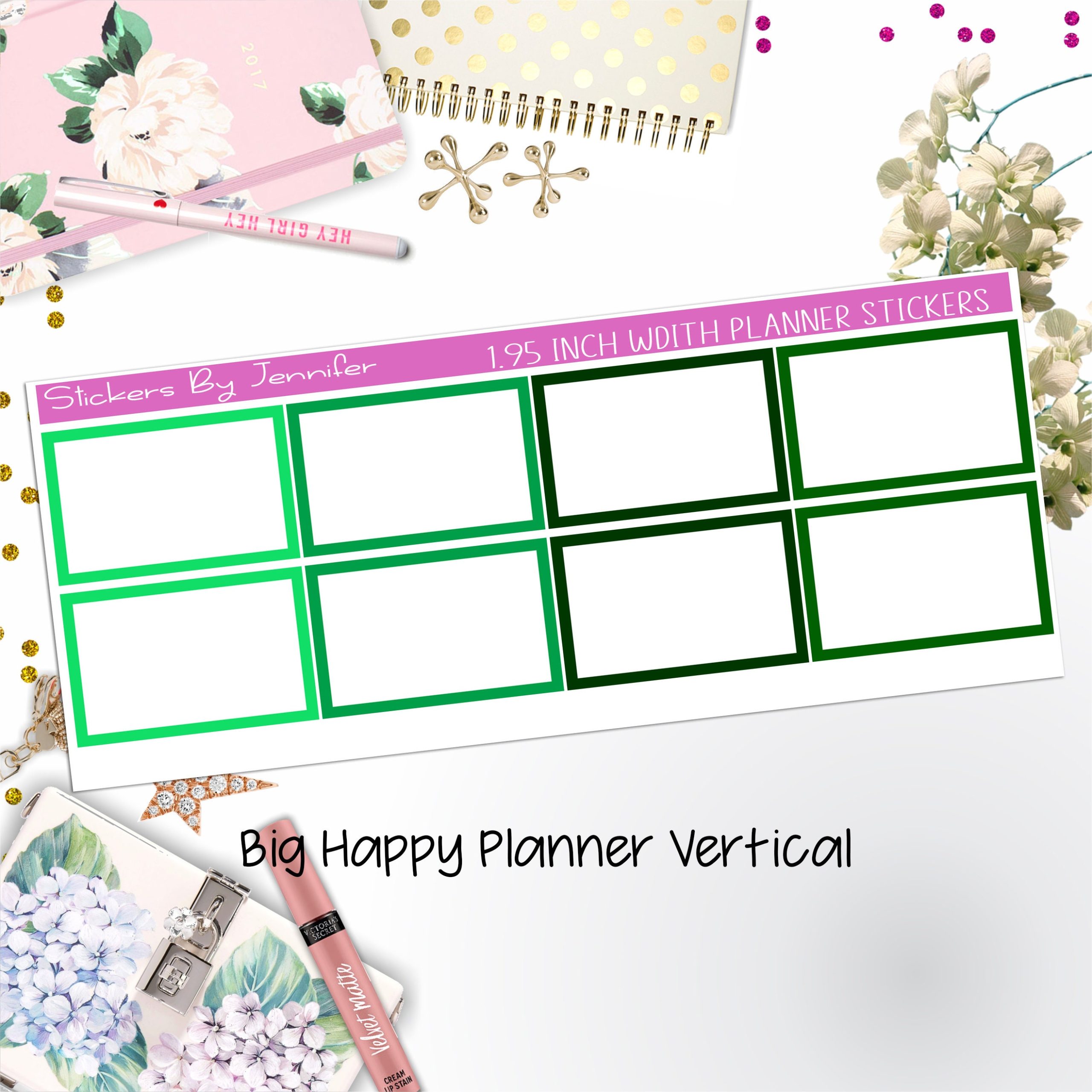 Rectangle 1.95 inch Width Half Boxes 433 for Big Happy Planner Vertical Planner Stickers