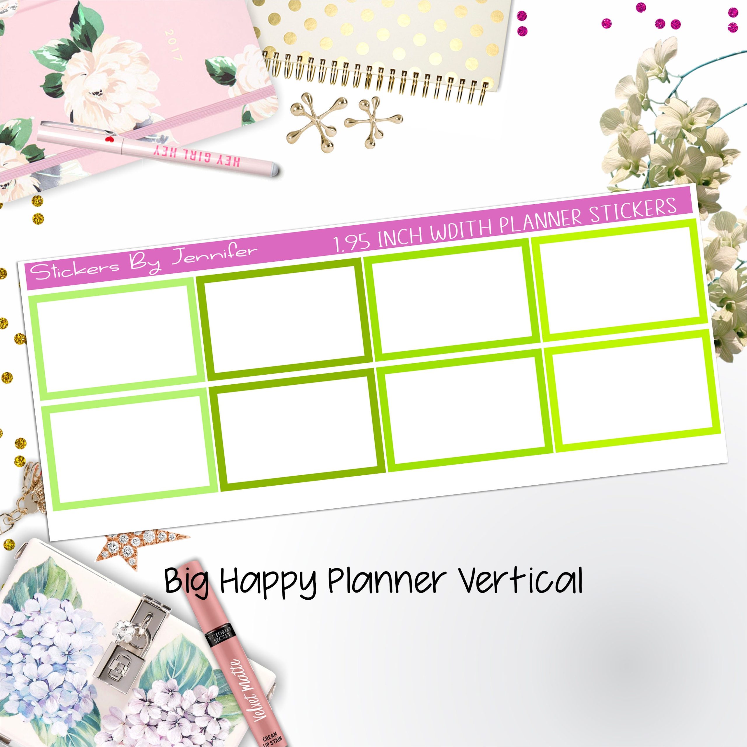 Rectangle 1.95 inch Width Half Boxes 435 for Big Happy Planner Vertical Planner Stickers