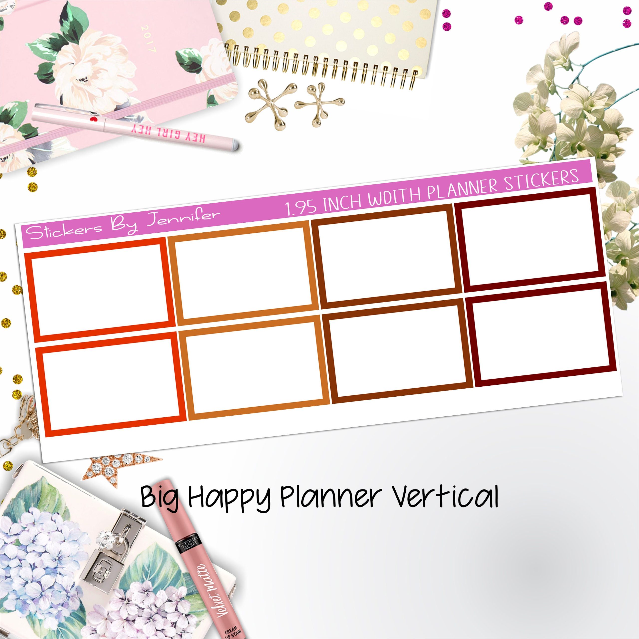 Rectangle 1.95 inch Width Half Boxes 438 for Big Happy Planner Vertical Planner Stickers