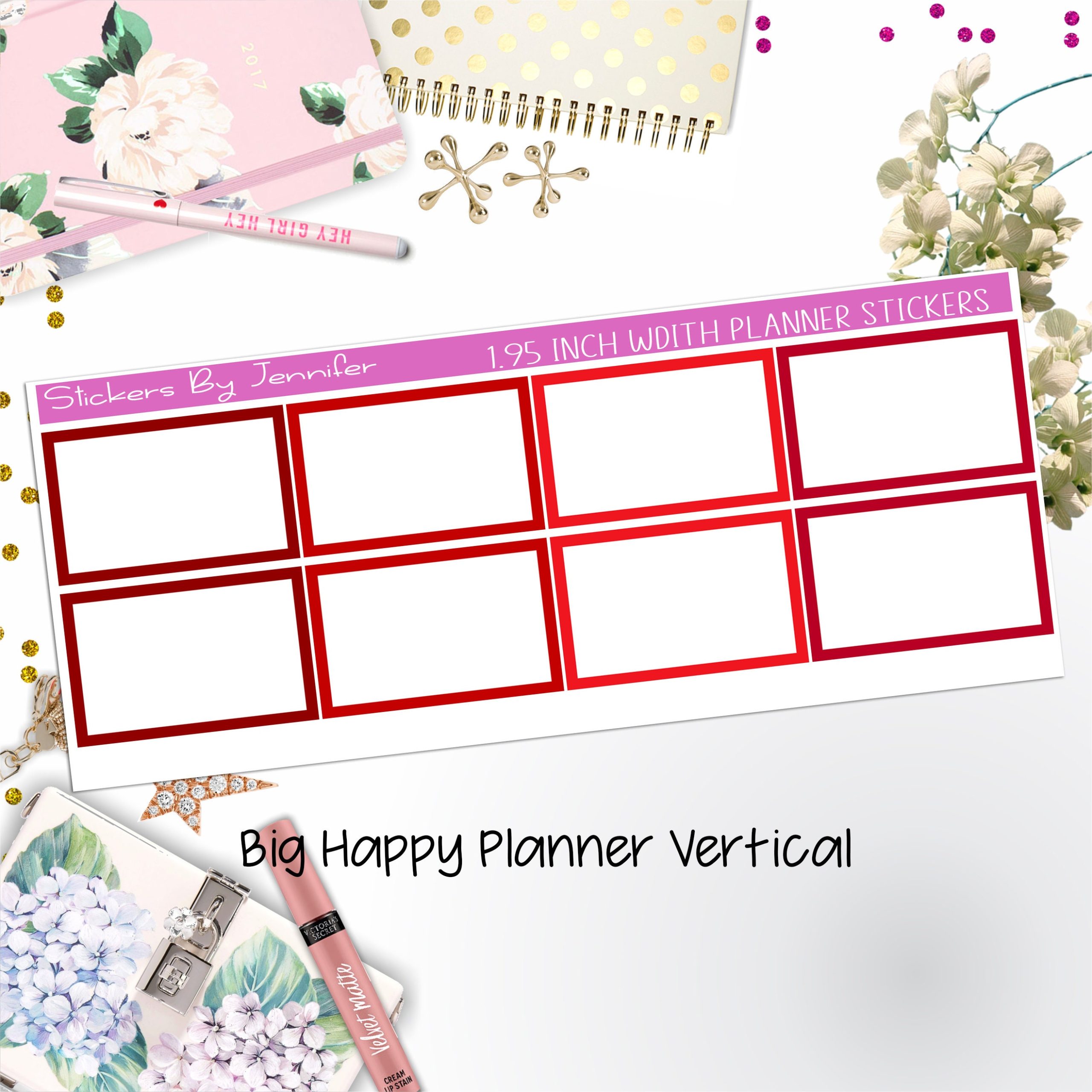 Rectangle 1.95 inch Width Half Boxes 439 for Big Happy Planner Vertical Planner Stickers