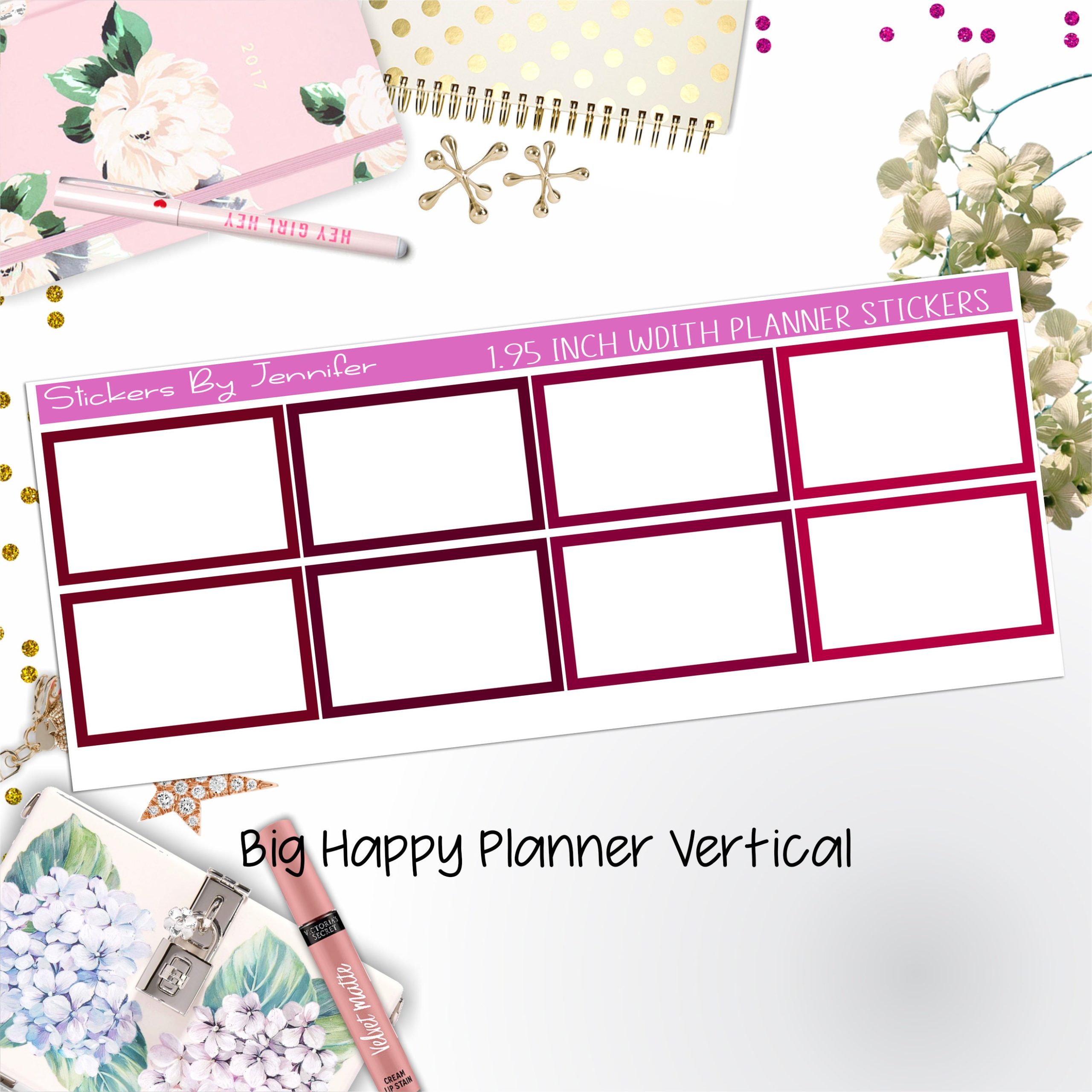 Rectangle 1.95 inch Width Half Boxes 440 for Big Happy Planner Vertical Planner Stickers