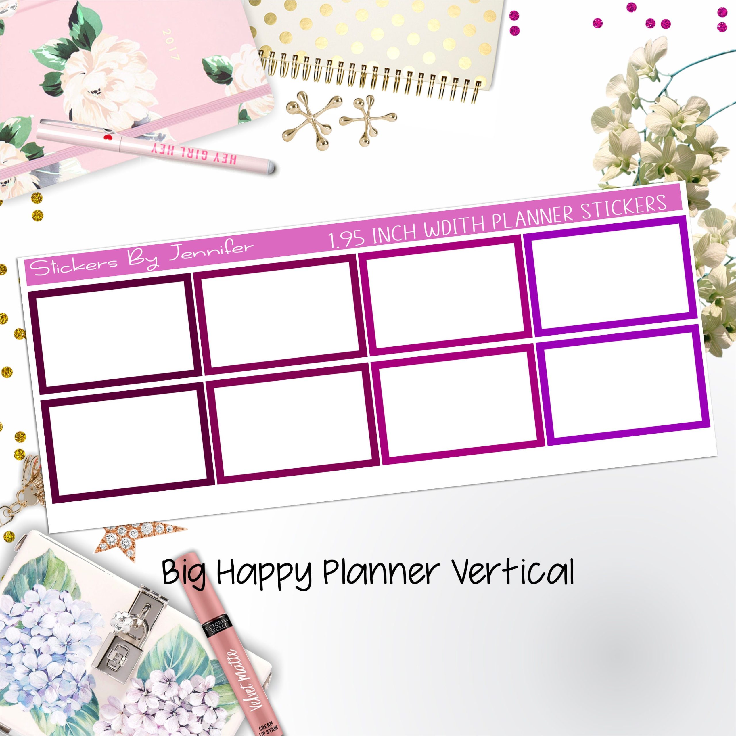 Rectangle 1.95 inch Width Half Boxes 441 for Big Happy Planner Vertical Planner Stickers