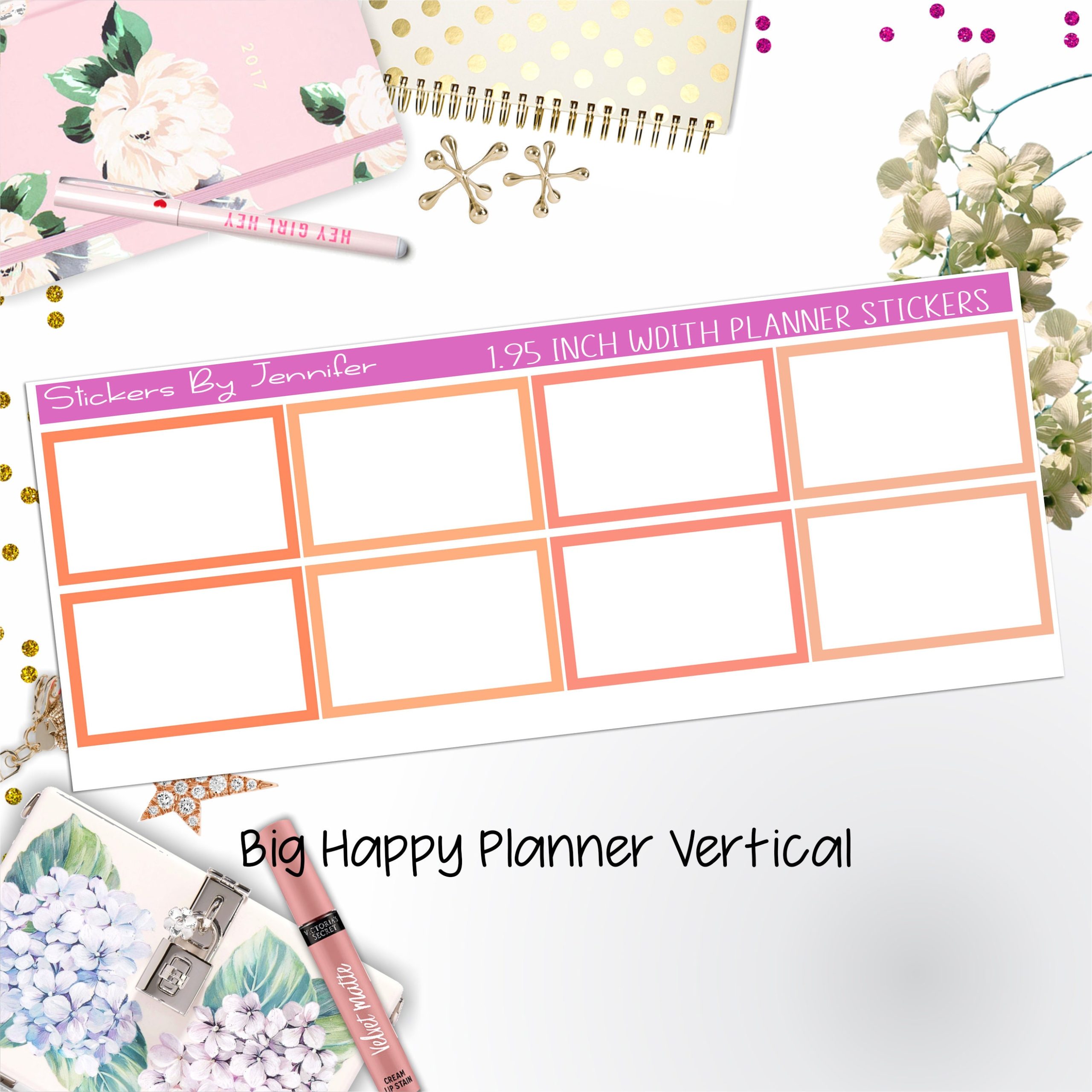 Rectangle 1.95 inch Width Half Boxes 447 for Big Happy Planner Vertical Planner Stickers