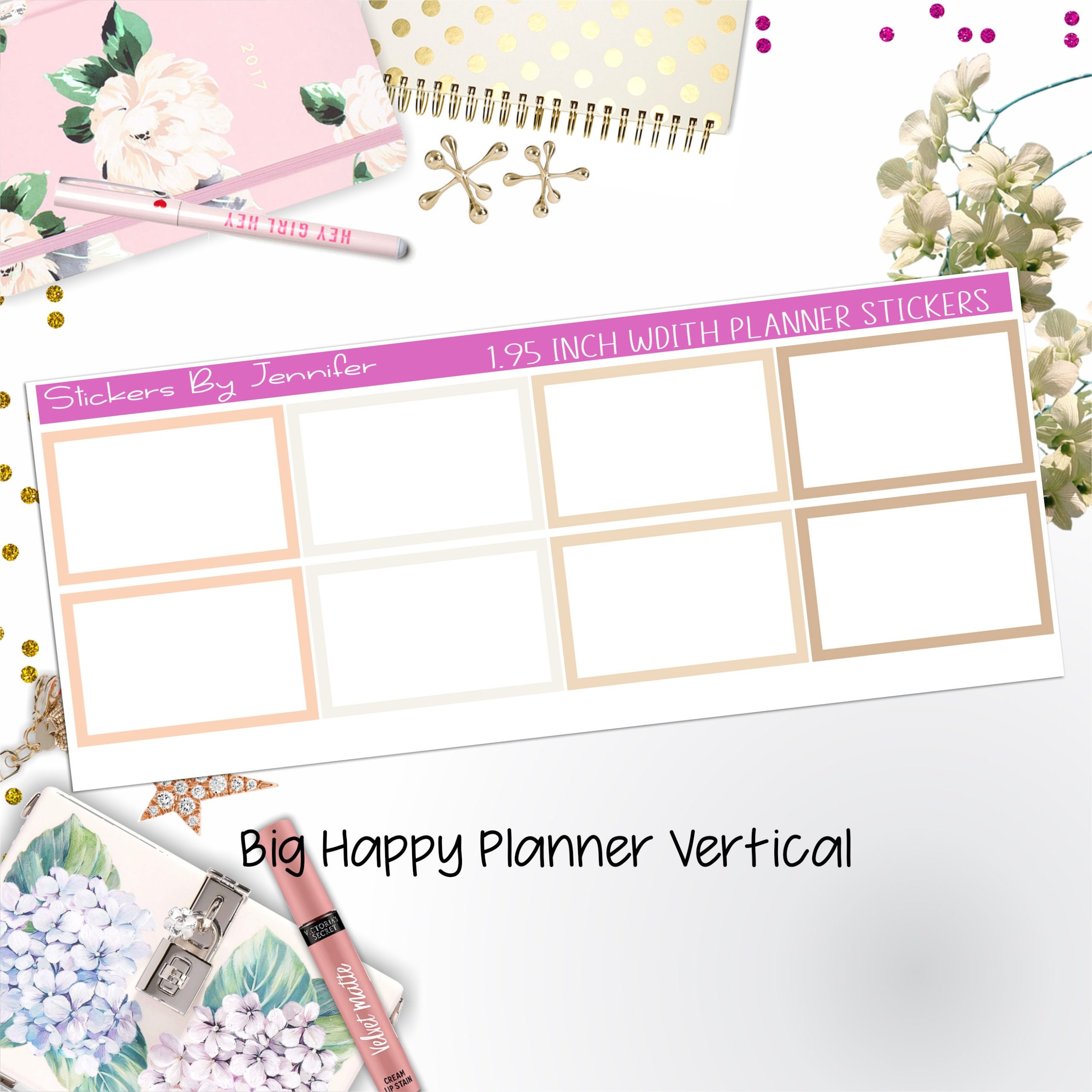 Rectangle 1.95 inch Width Half Boxes 448 for Big Happy Planner Vertical Planner Stickers