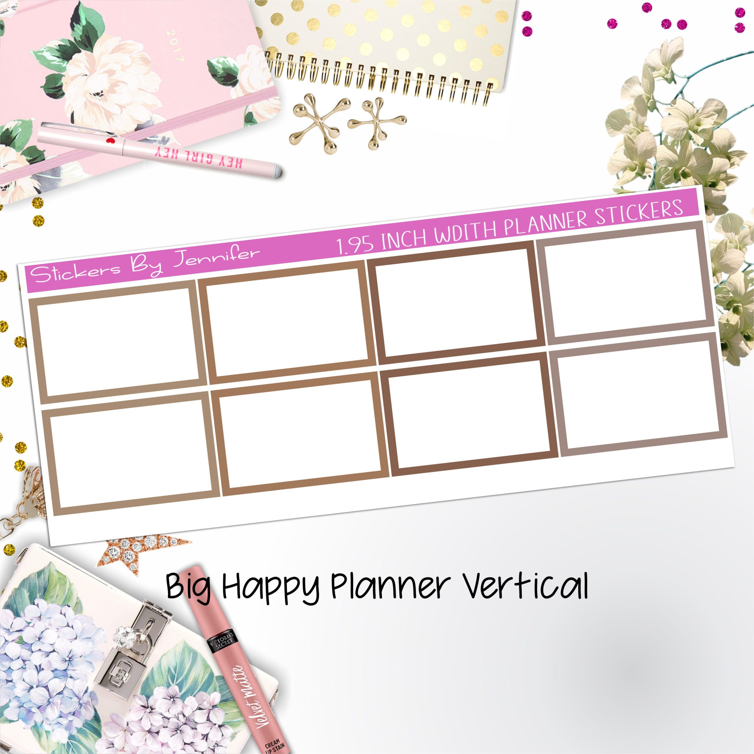 Rectangle 1.95 inch Width Half Boxes 449 for Big Happy Planner Vertical Planner Stickers